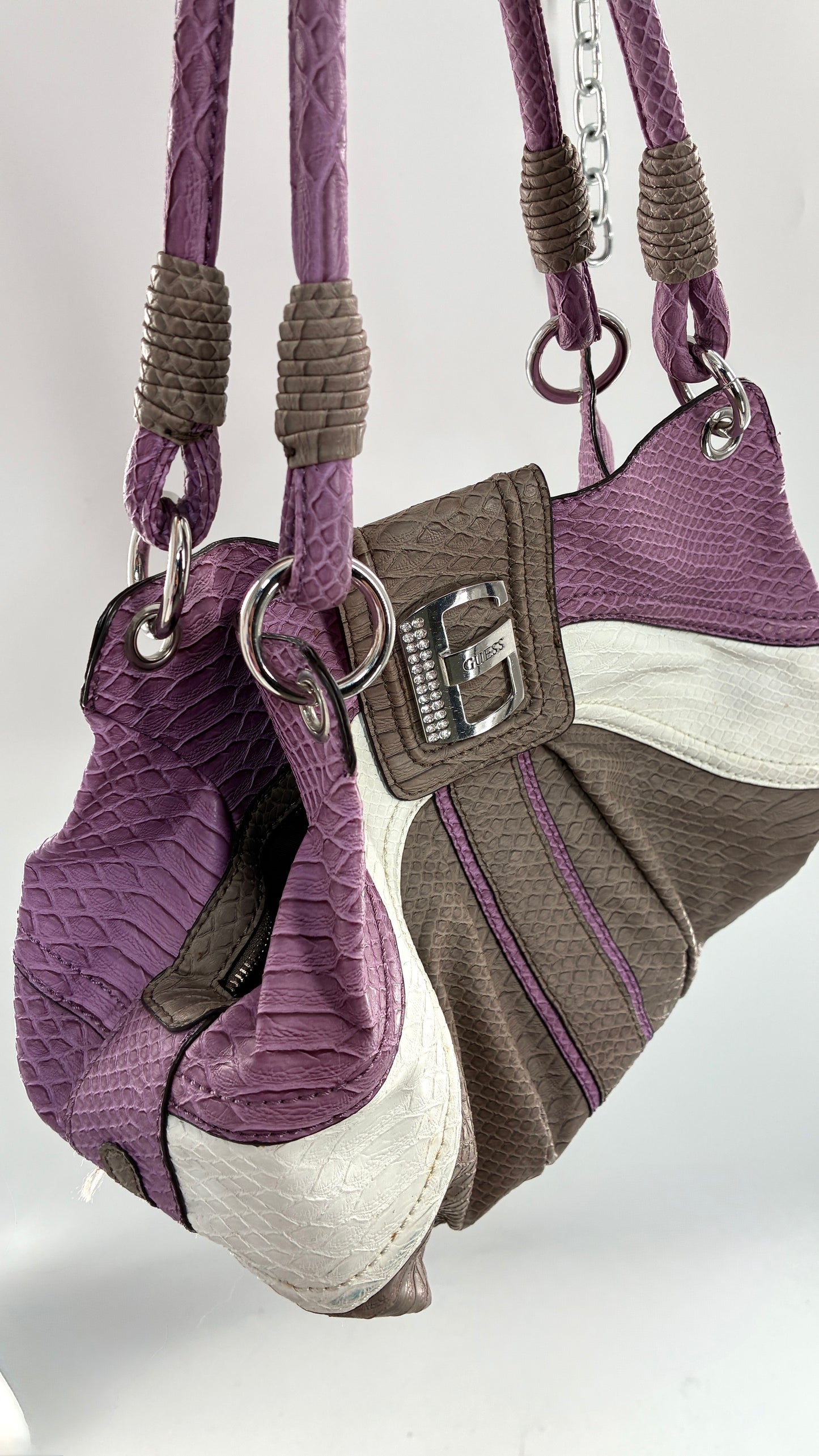 Vintage GUESS Snake Embossed Purple Purse with Oversized Logo Hardware