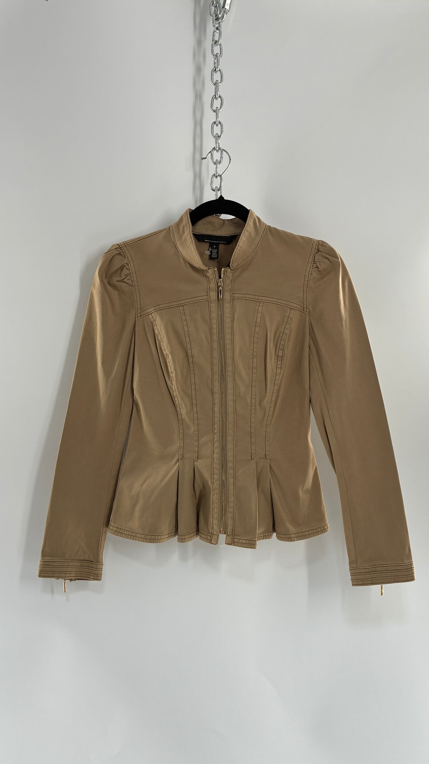 Vintage WHITE HOUSE BLACK MARKET Tan Peplum Zip Up Tailored Jacket (0)