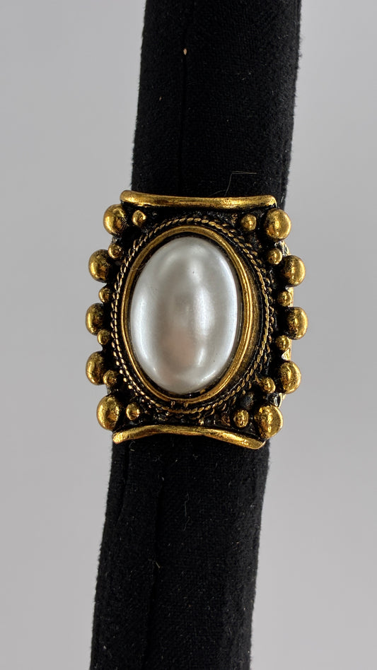 Gold and Pearl Chunky Dramatic Ring