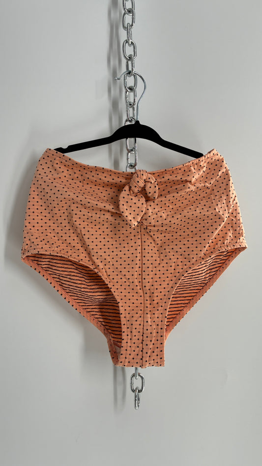 Peach Retro High Waisted Polka Dotted Swim Bottoms (S)