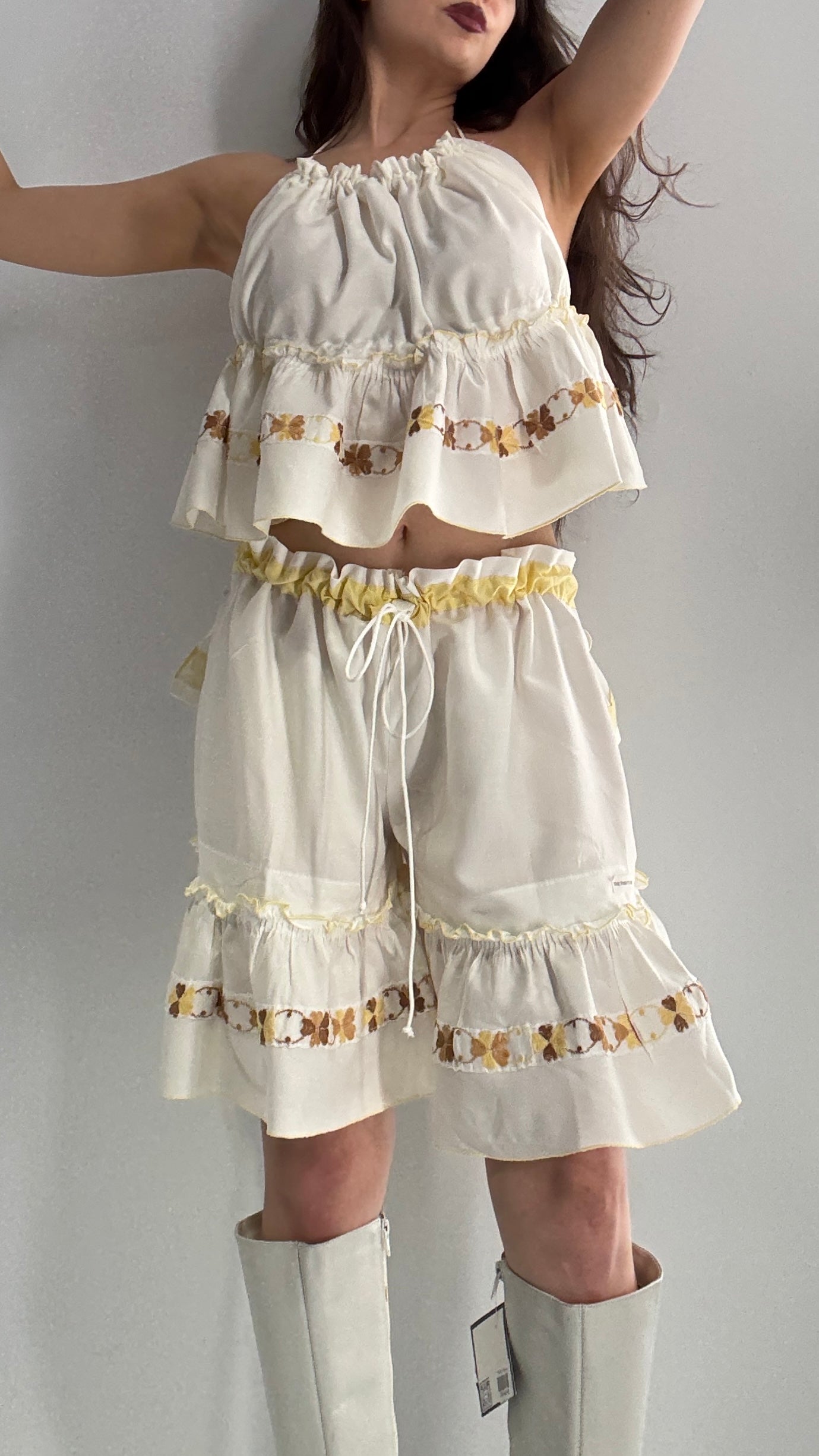 Vintage Handmade Heavily Embroidered Play Set with Sailor Style Ruffled Bum (XS-XL)