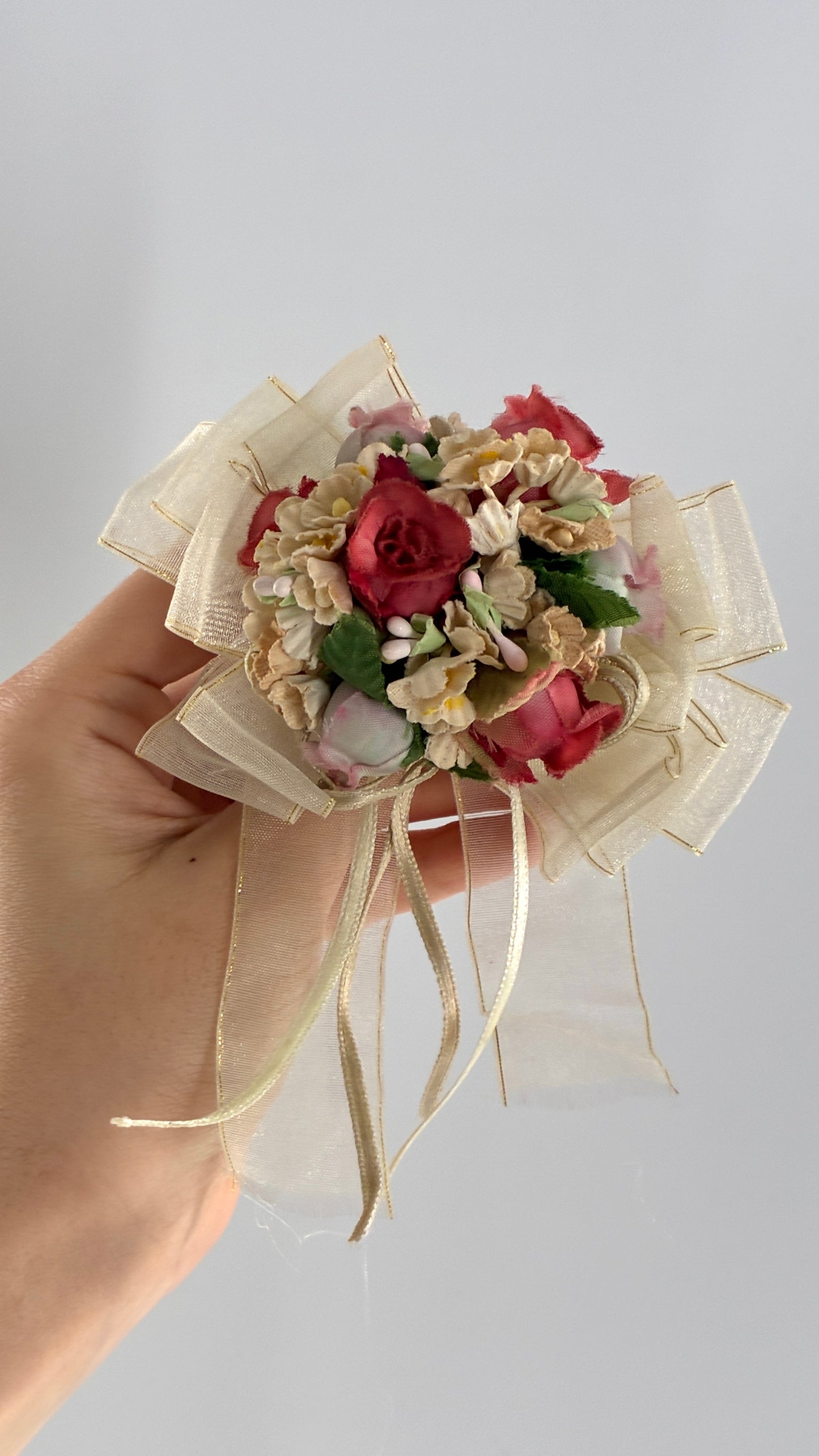Vintage Lace Fabric Florals Bow Pin Brooch