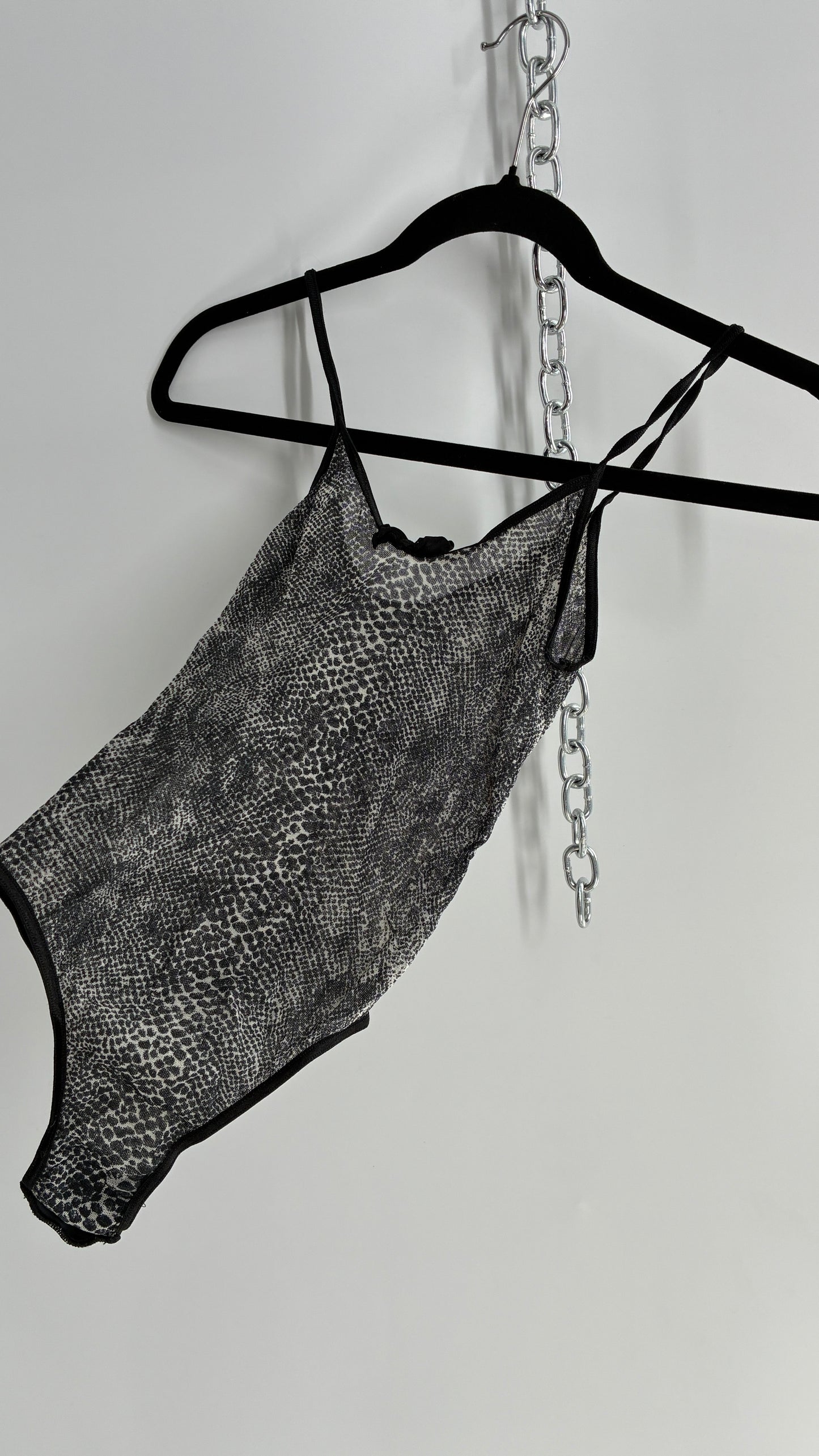 Vintage 1990s Sheer Snakeskin Patterned High Cut Bodysuit (S)