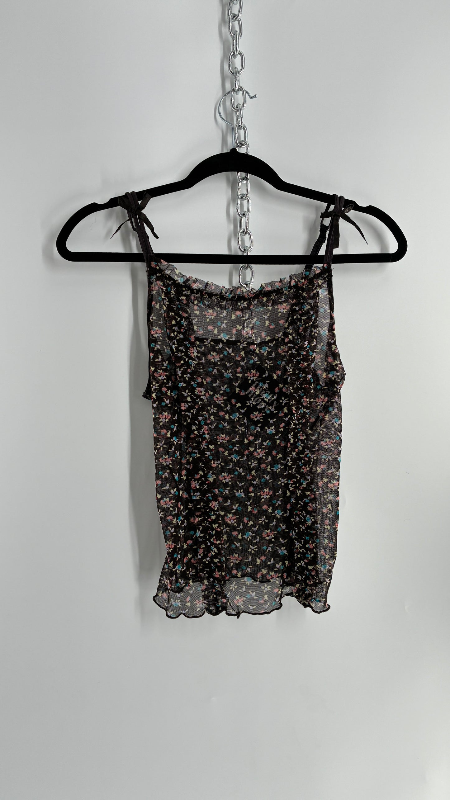 Vintage Donna L’Orèn Gold Label Dark Brown Floral Mesh Camisole (Large)