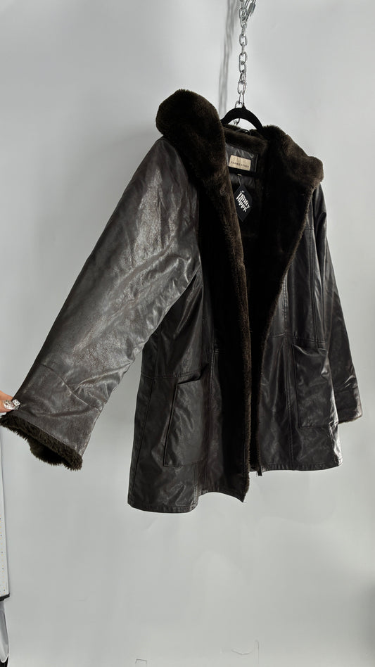 Vintage Vegan Leather FAIRWEATHER Faux Fur Lined Jacket (Large)
