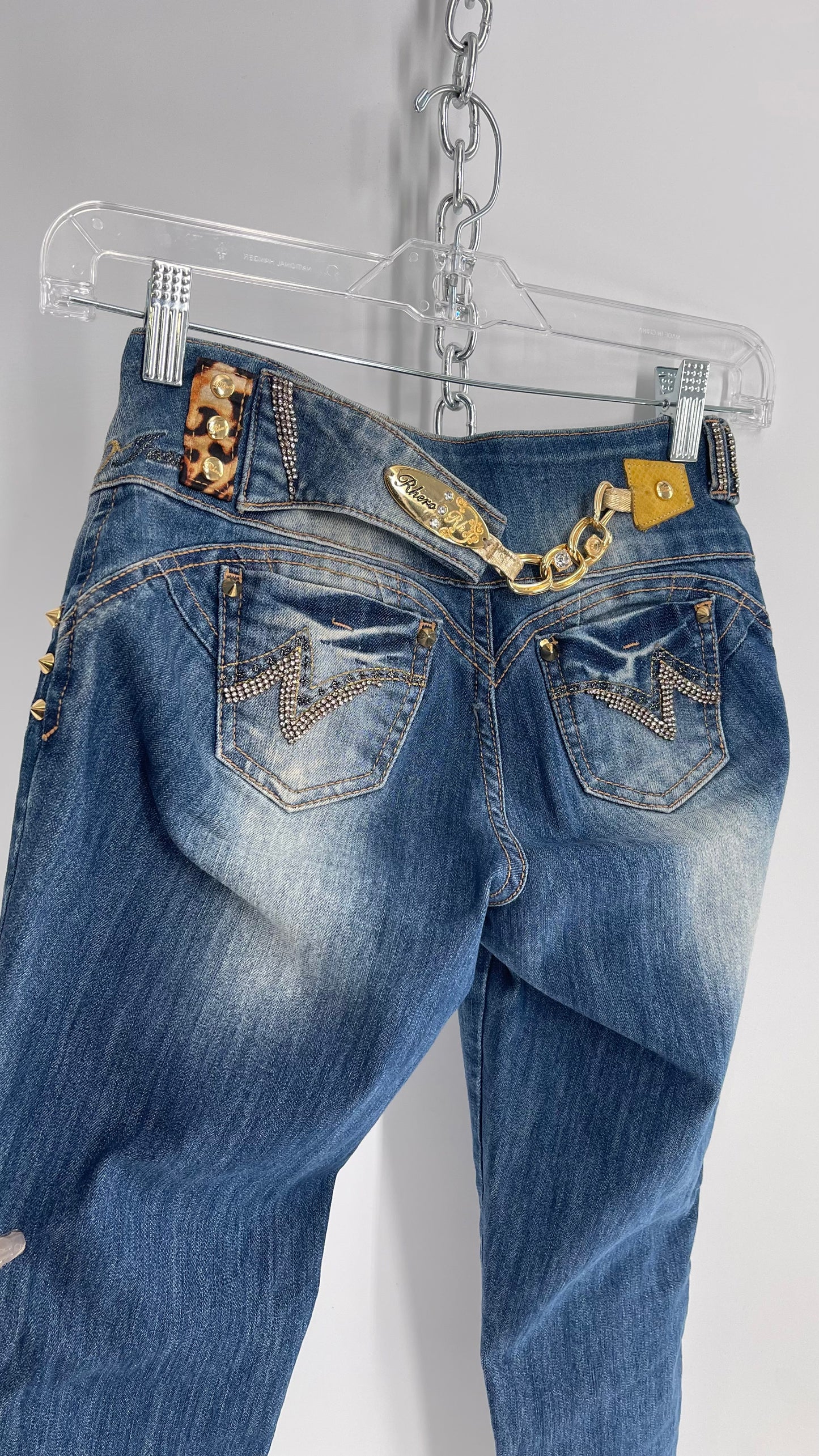 Vintage Brazilian Rhero Jean with Gold Leopard Buckle and Bum Chain (36)