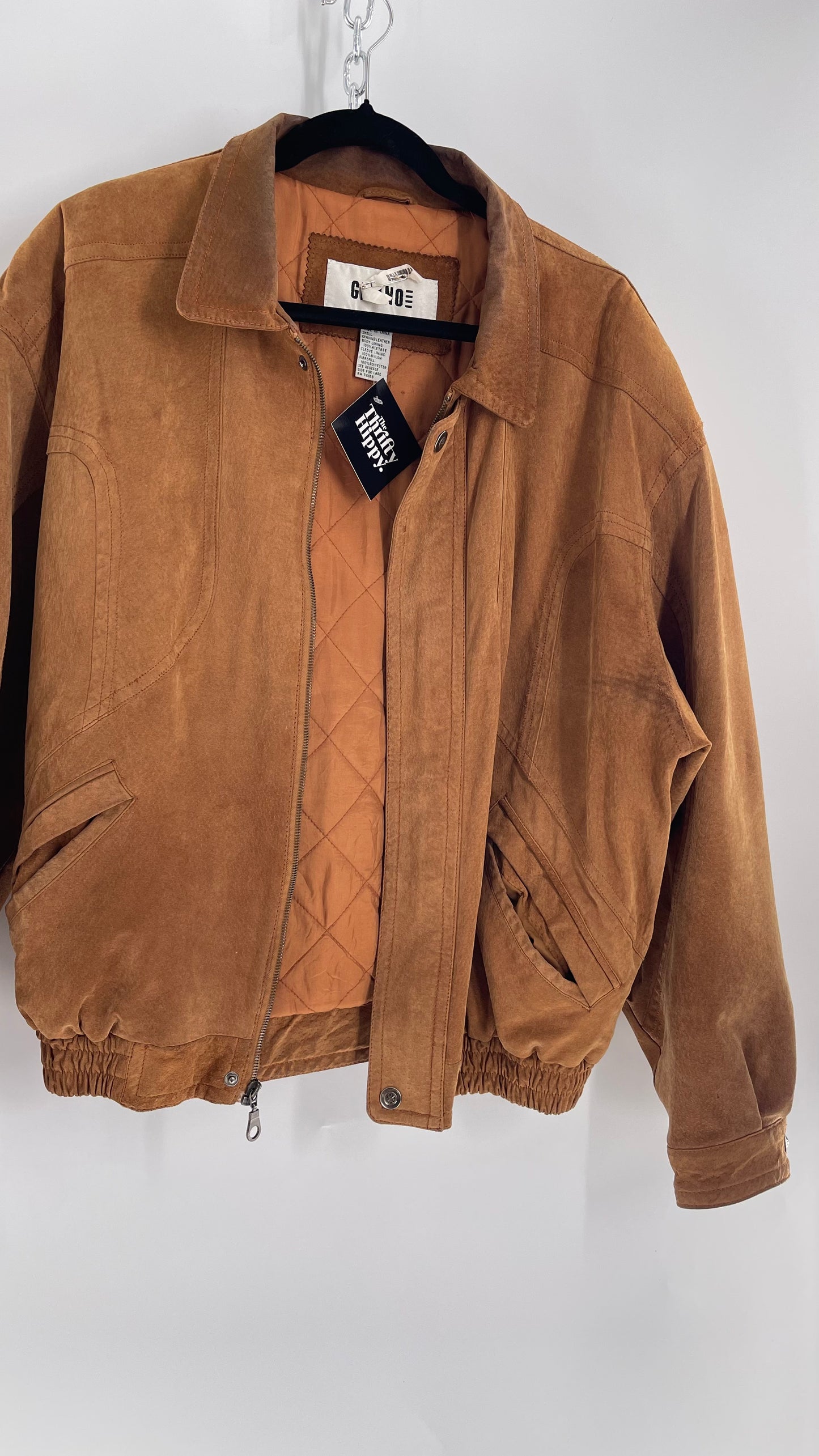 GITANO Vintage Camel Brown Genuine Leather Bomber Jacket (Large)