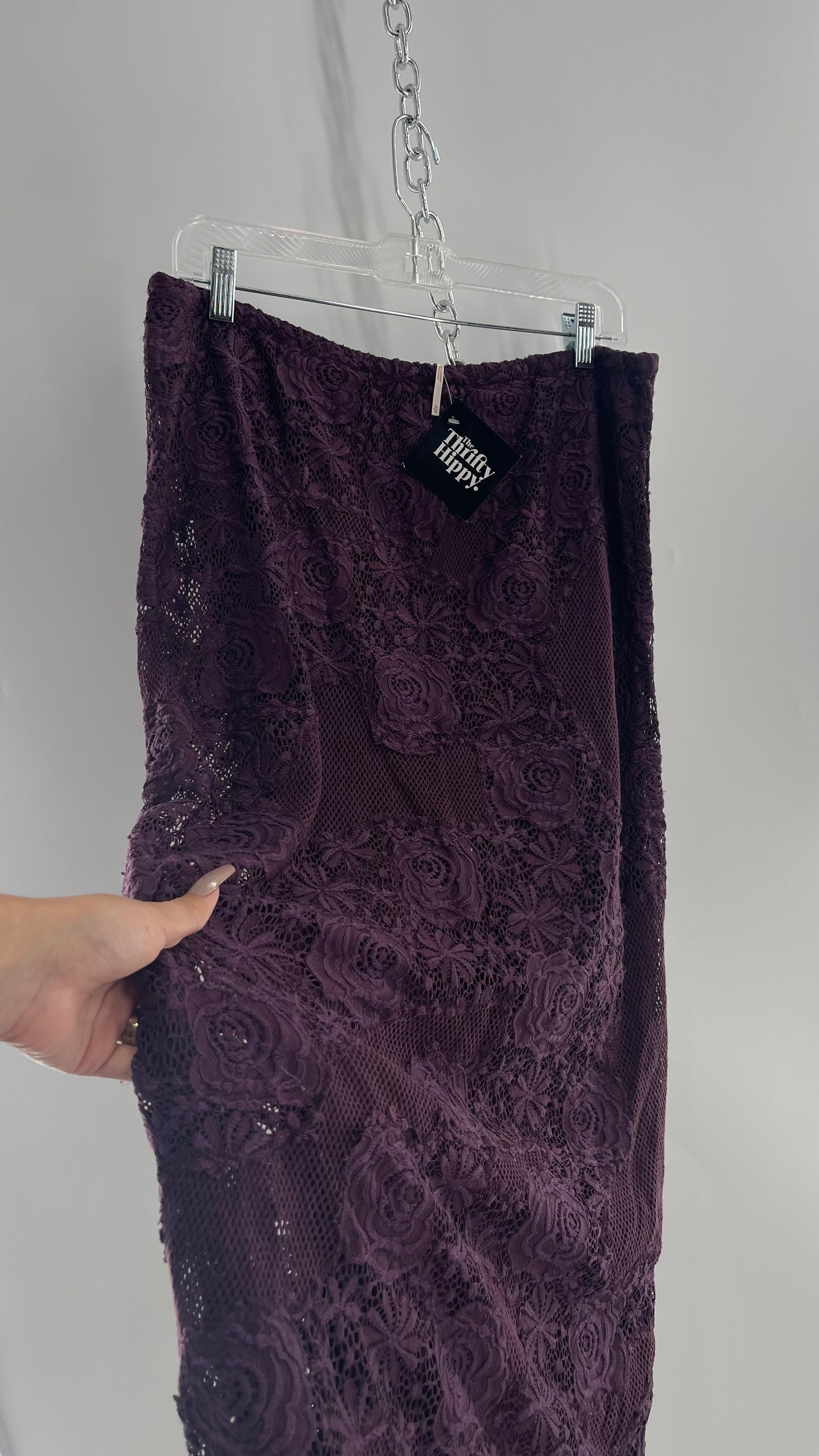 Free People Plum/Purple Lace Mesh Skirt with Tags Attached (Medium)