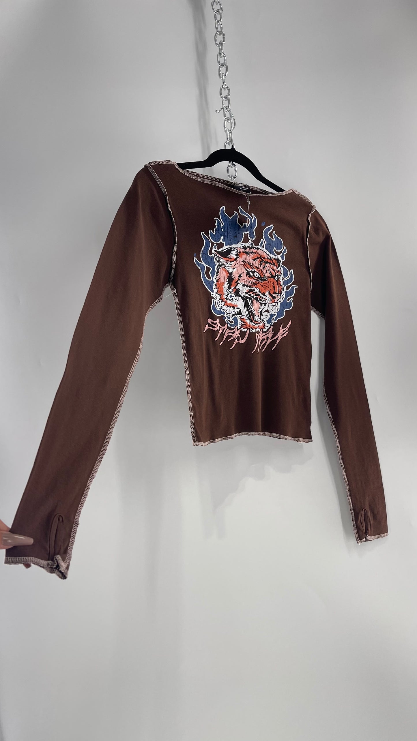 Urban Outfitters Brown Tiger Graphic Long Sleeve (Large)