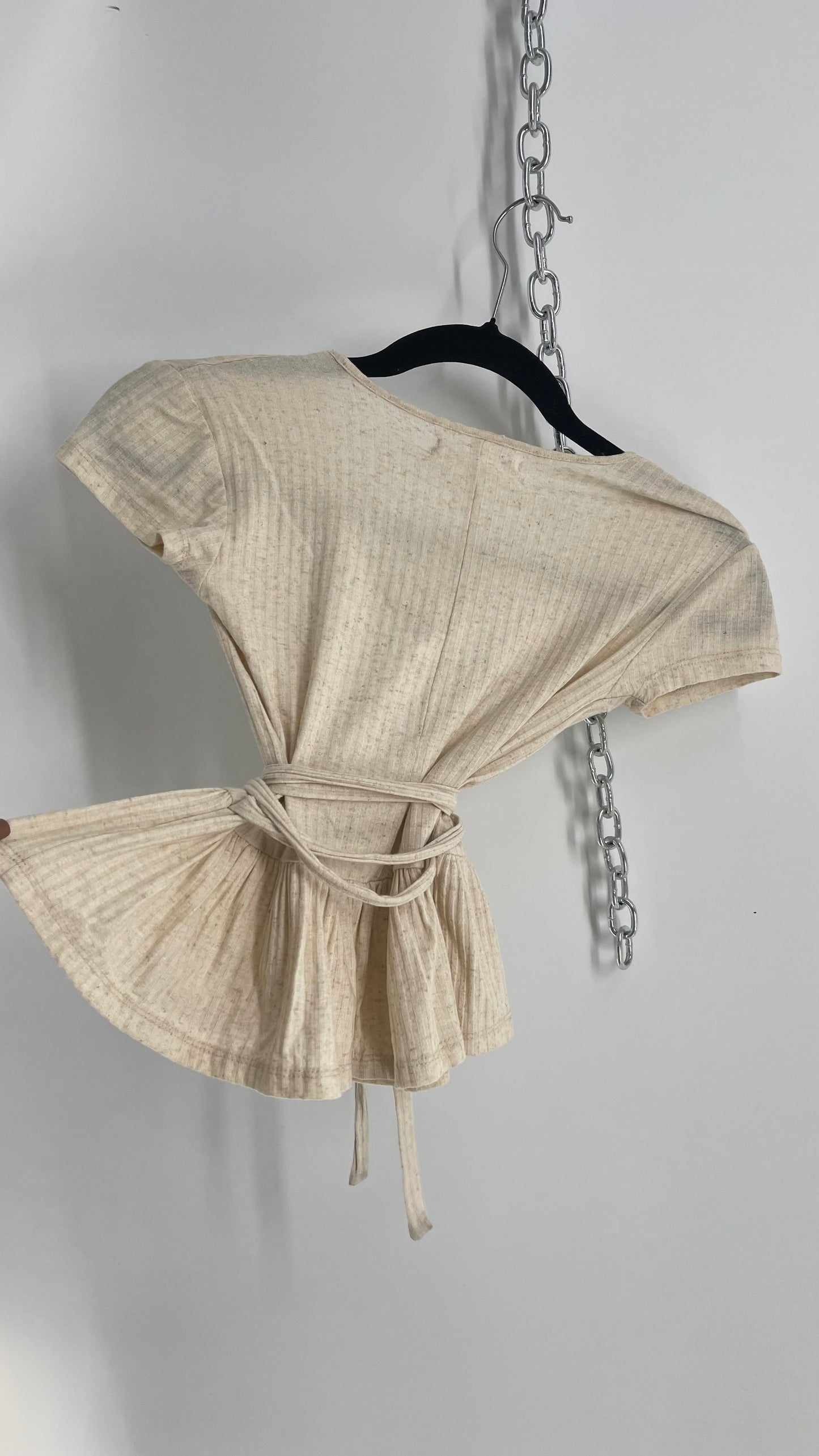 Urban Outfitters Oatmeal Beige Peplum Top with Waist Snatching Ties (XS)