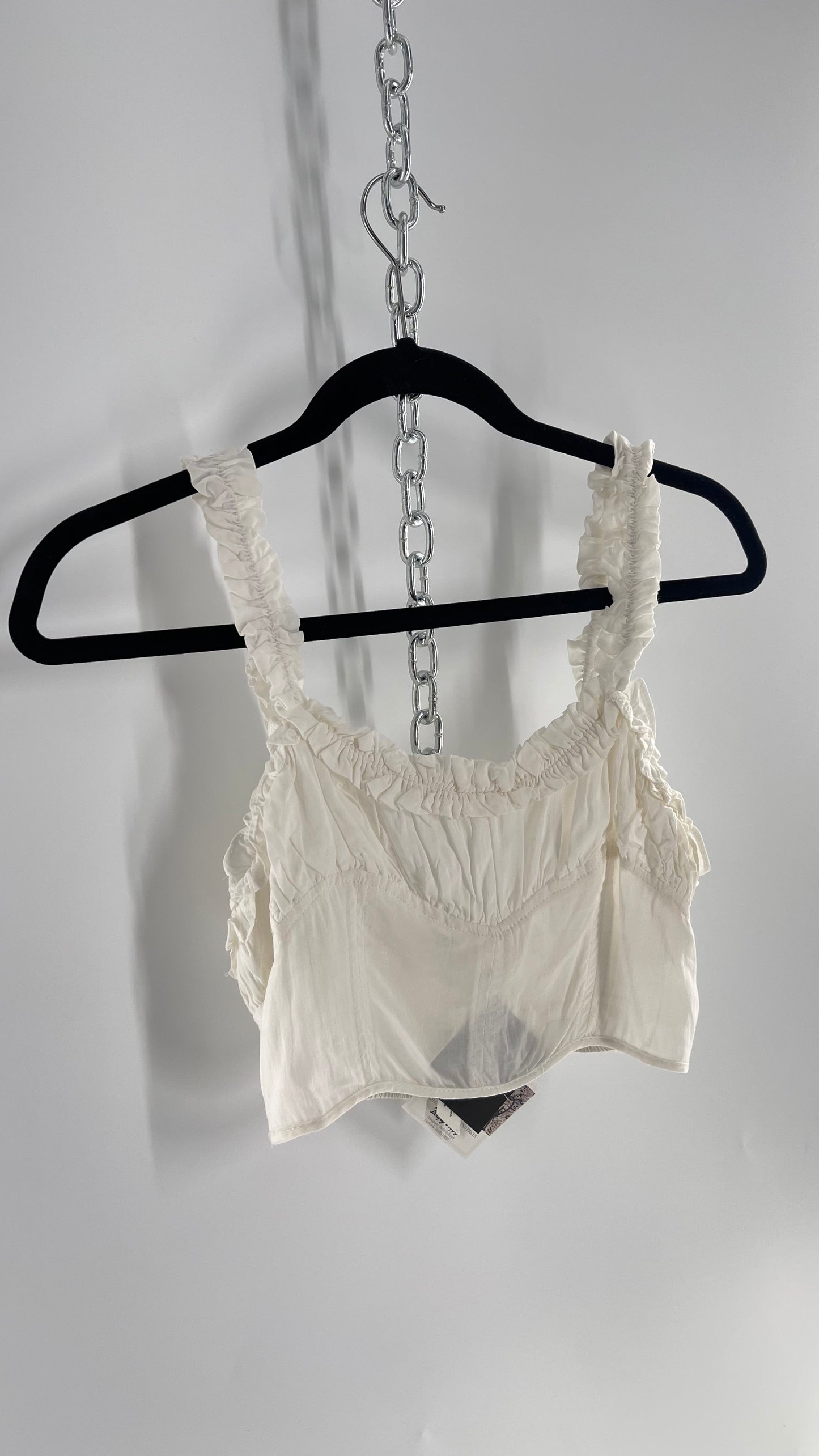 Intimately Free People White Ruched Bust Ruffle Trim Top (XS)