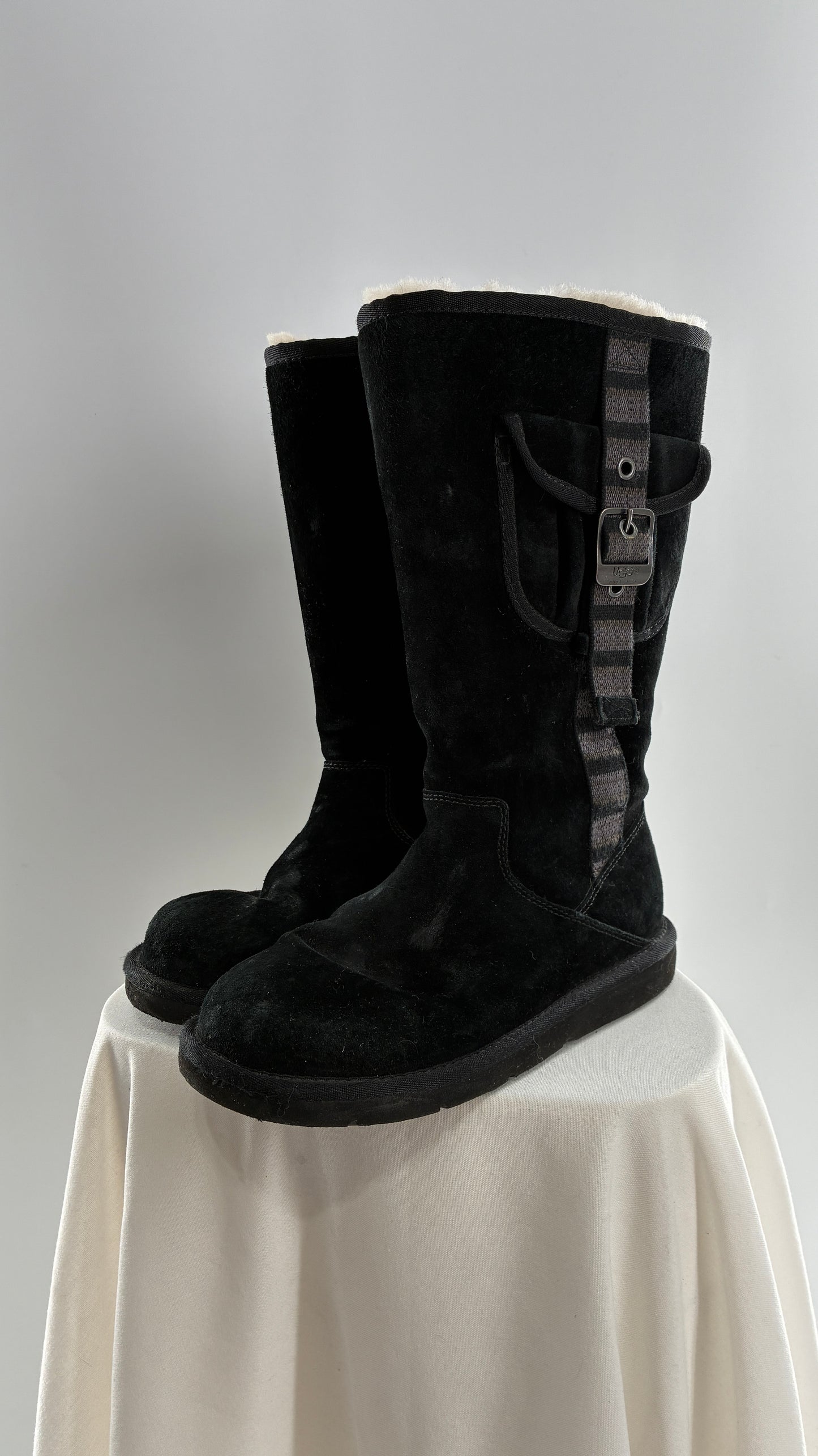 UGG Australia Black Suede Tall Cargo Boot (6)