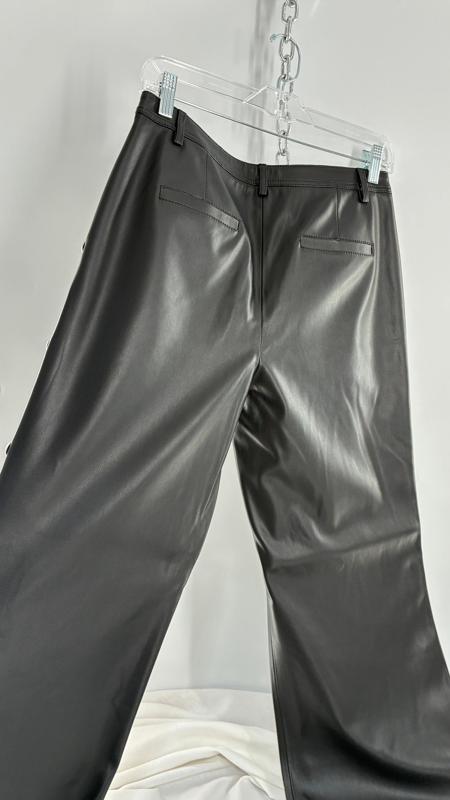 Vintage MILLY Black Vegan Leather Wide Leg Pants with Silver Oversized Studs