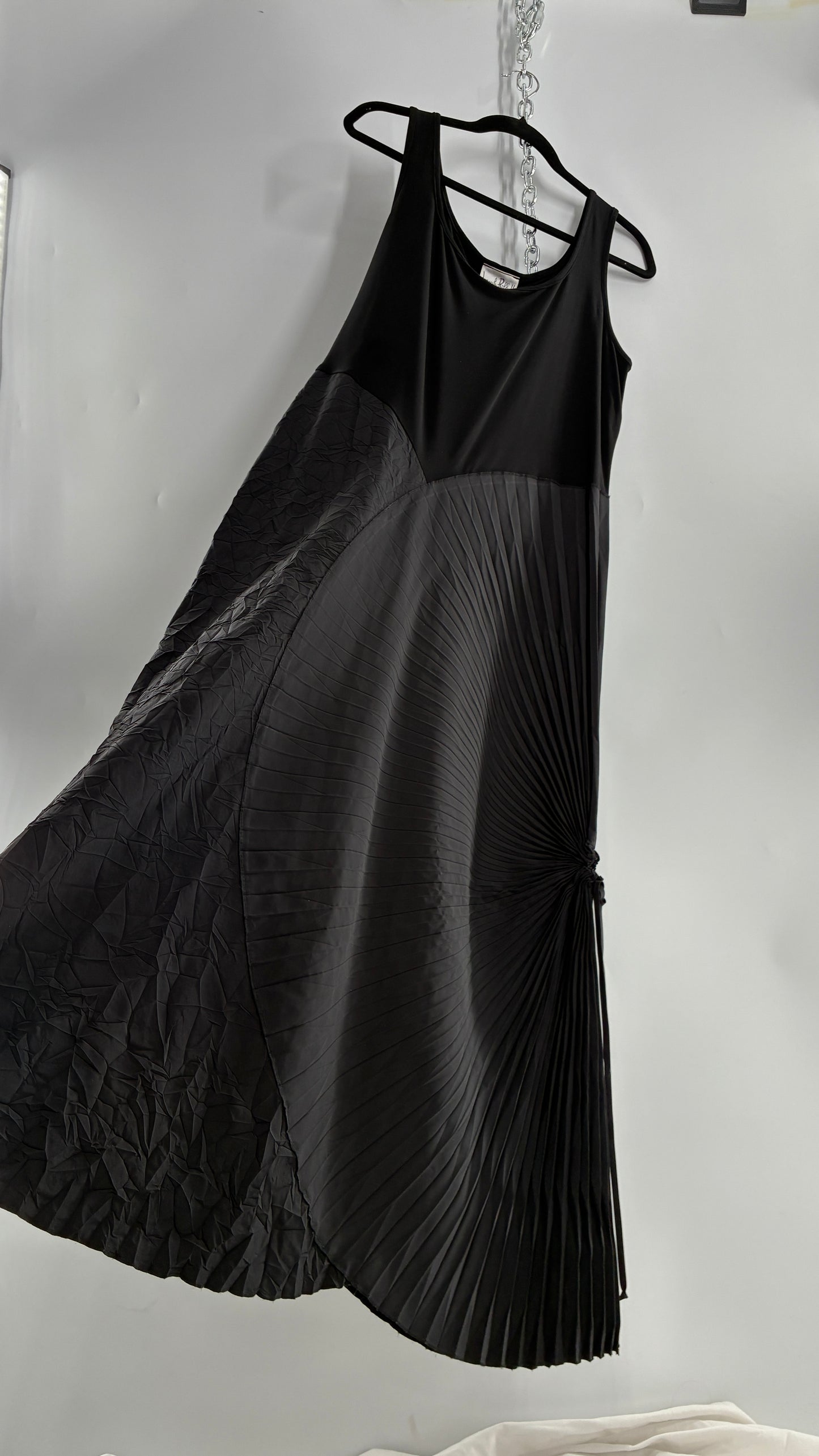 Vintage Joseph Ribkoff Black Asymmetric Pleated and Crimped Maxi Dress (14)