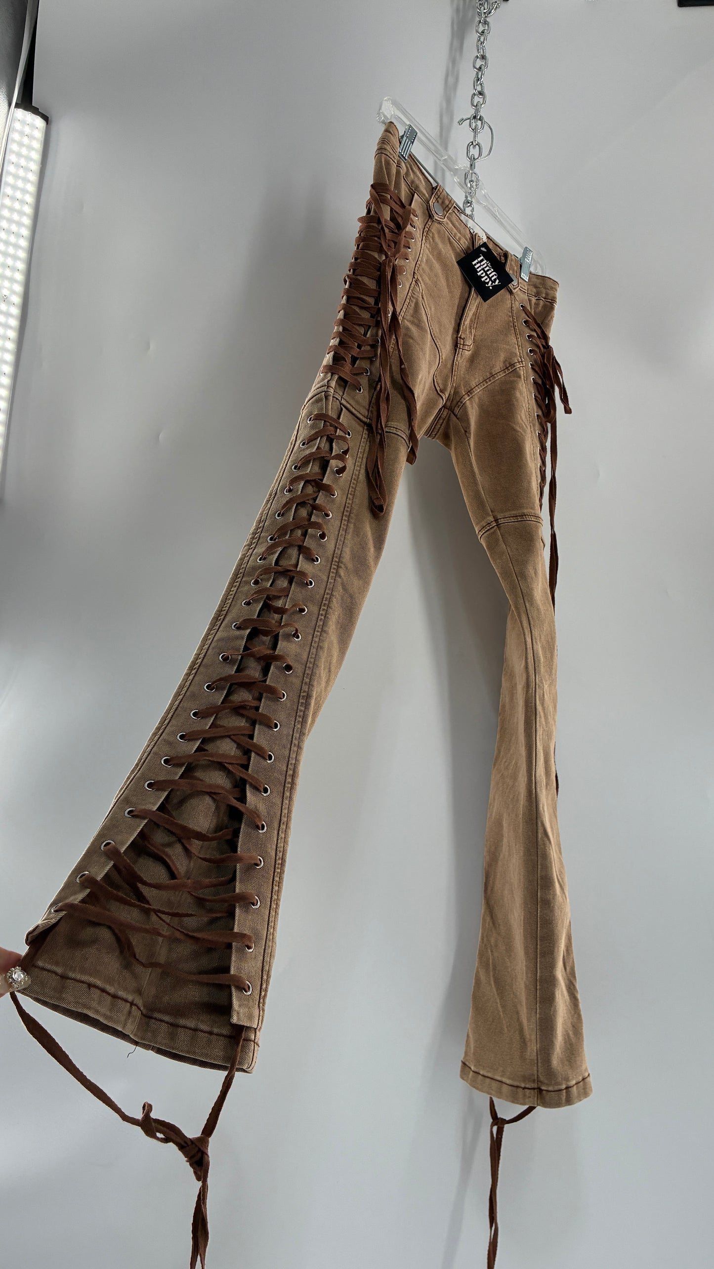 FASHION NOVA Side Tie Faded Brown Jeans (Medium)