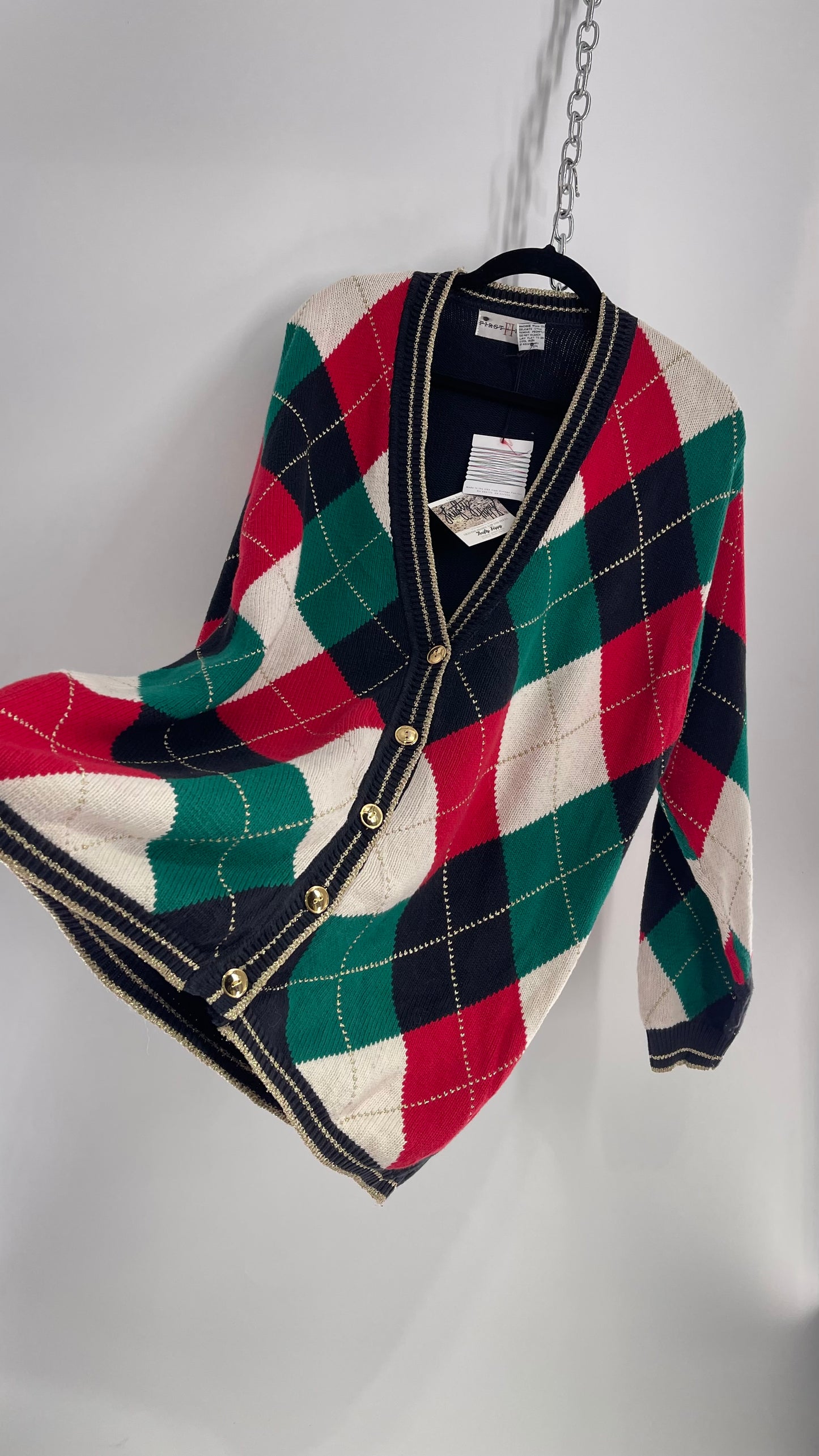 Vintage Urban Outfitters Renewal Argyle Christmas Cardigan with Tags Attached (Large)