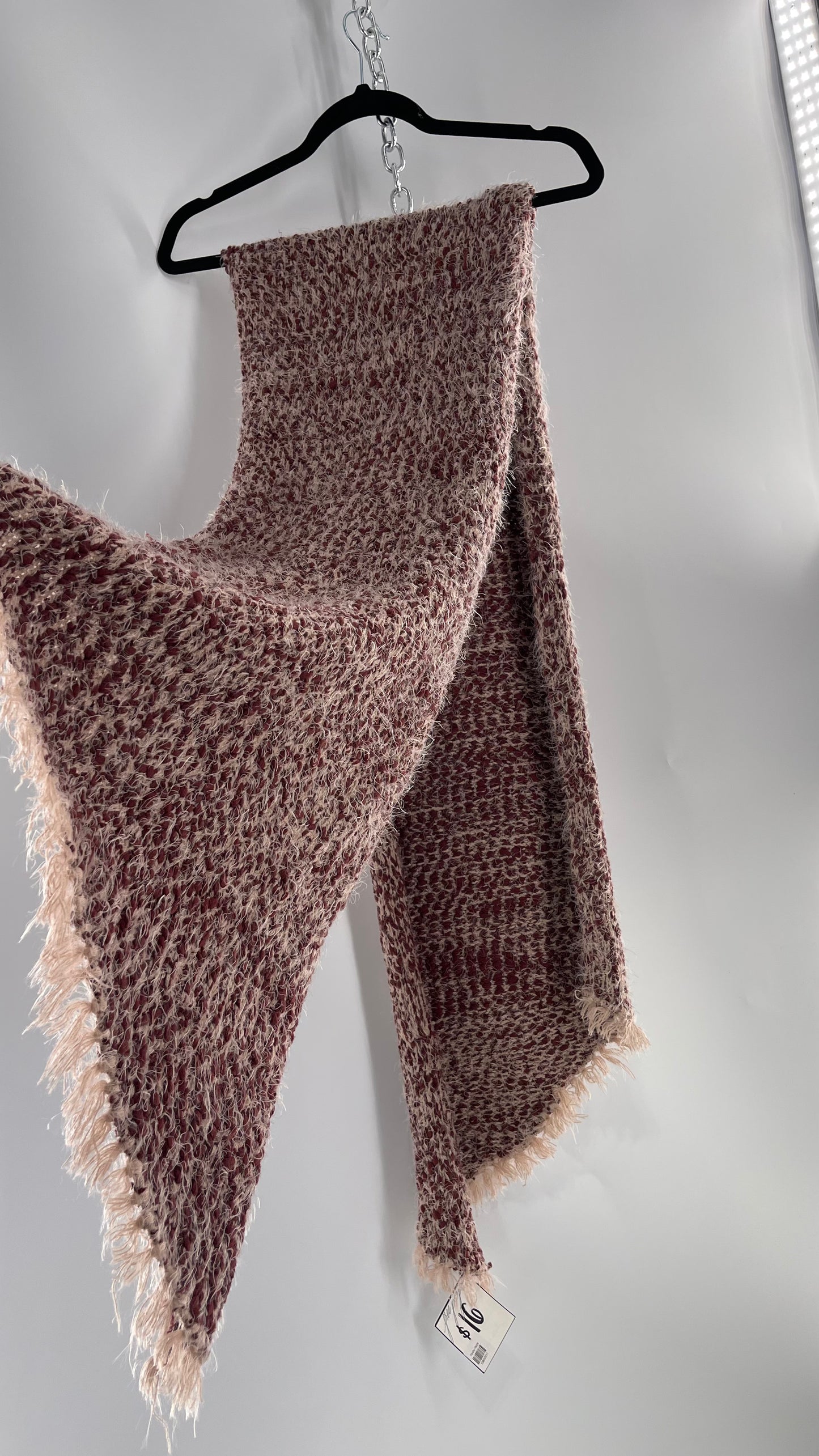 Free People Brick/Burgundy and Dusty Pink Interwoven Voluminous Shag Scarf