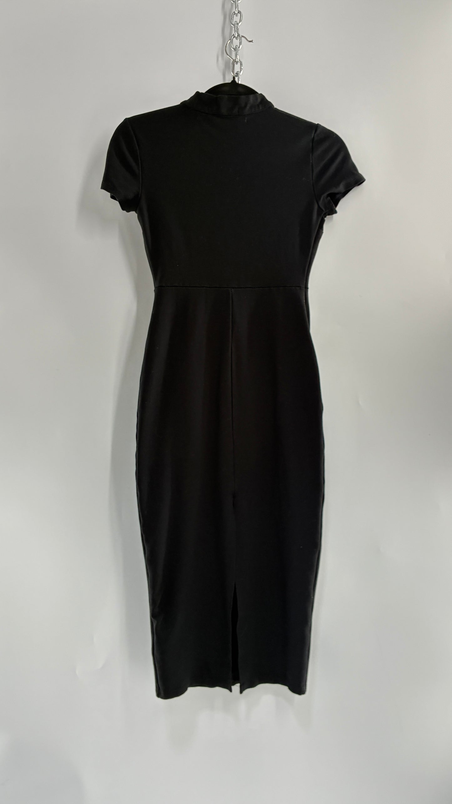Urban Outfitters Black Midi Bodycon Dress with Tie Up Front and Vented Hem (XS)