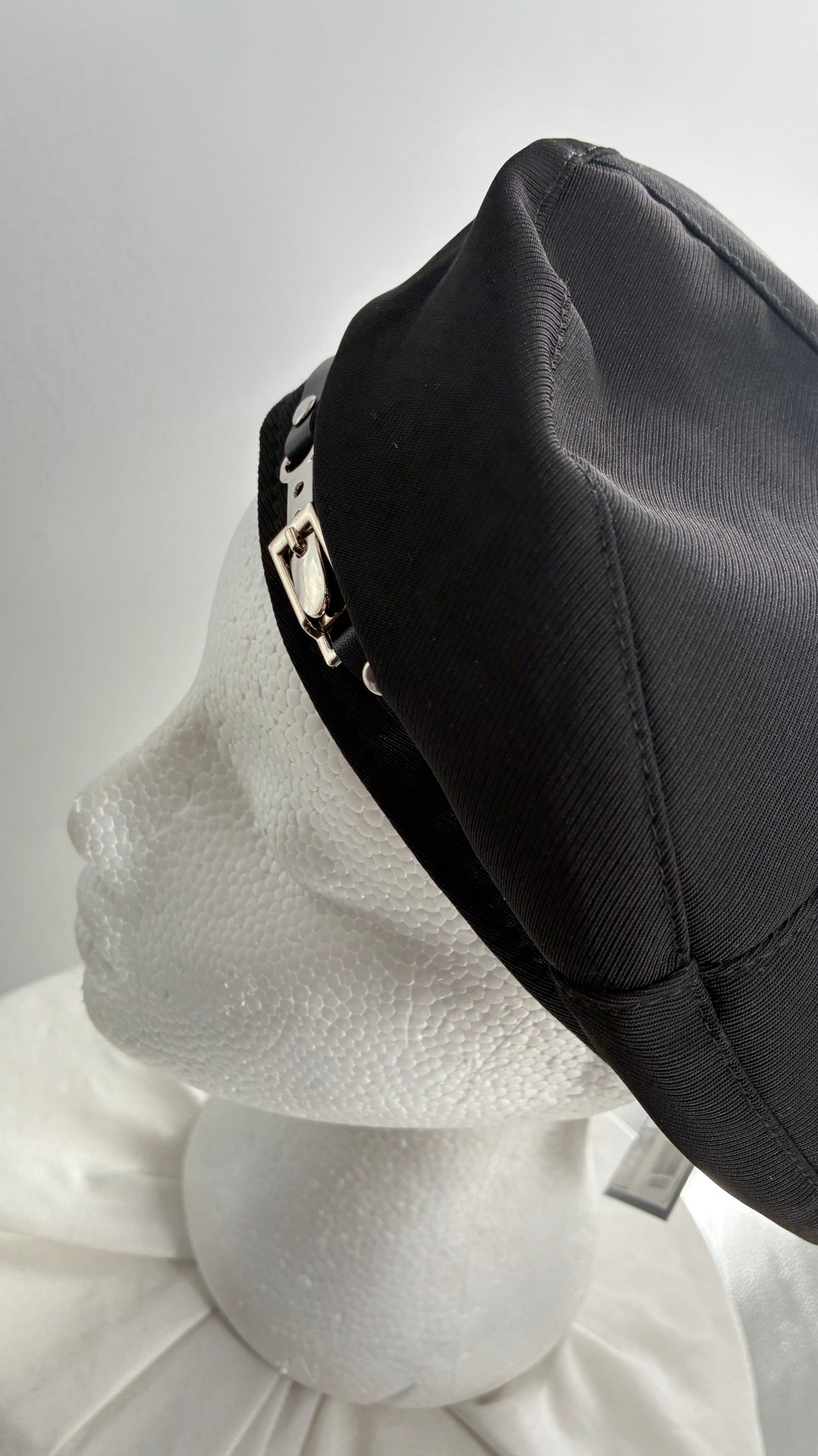Black Beret with Vegan Leather Strap with Silver Metal Hardware