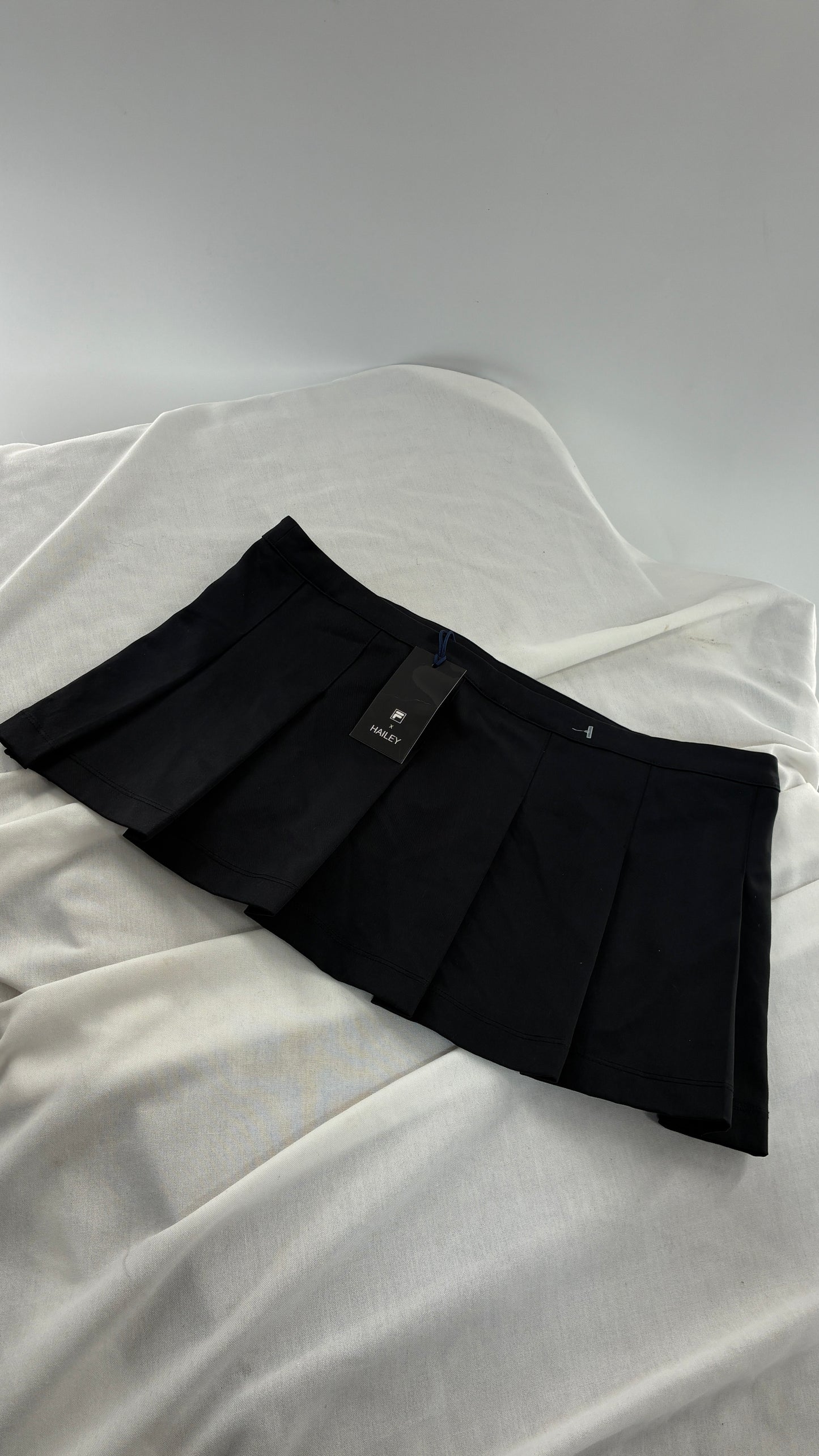 FILA X HAILEY Black Micro Mini Pleated Skirt with Tags (6)