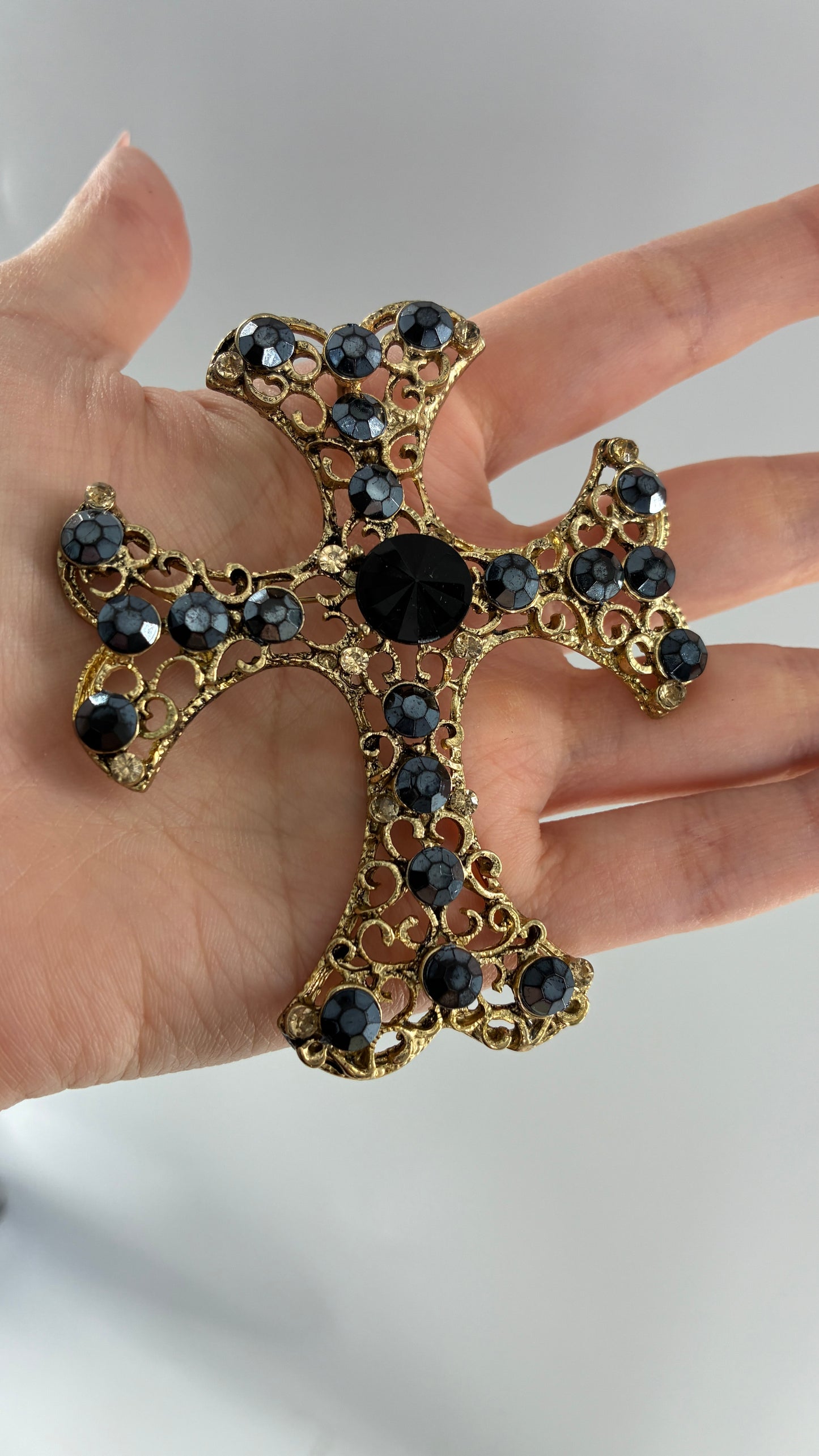 Vintage Oversized Ornate Cross Brooch
