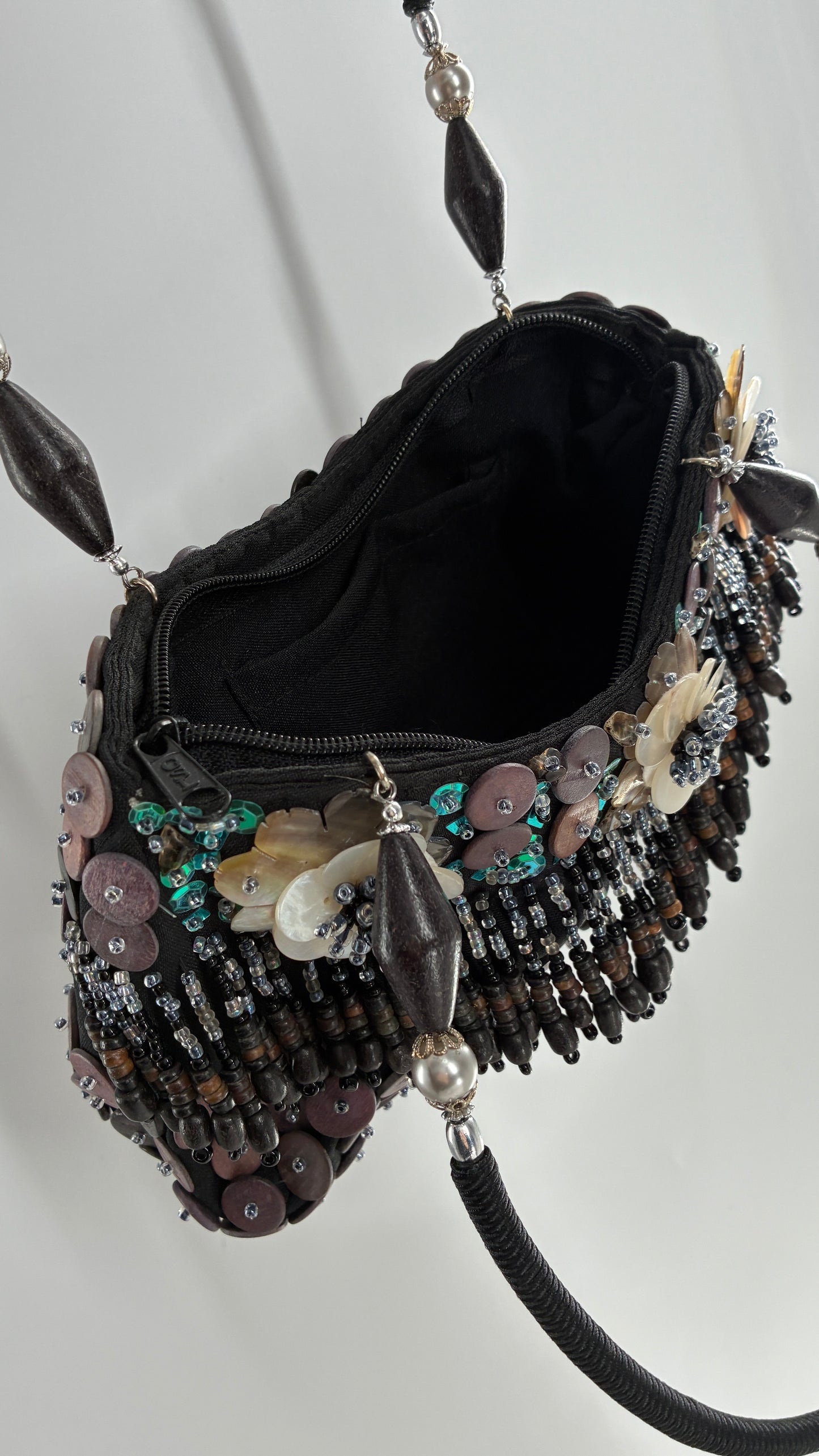 Vintage Embellished Purse with Sequins, Beading, Shells, and Florals