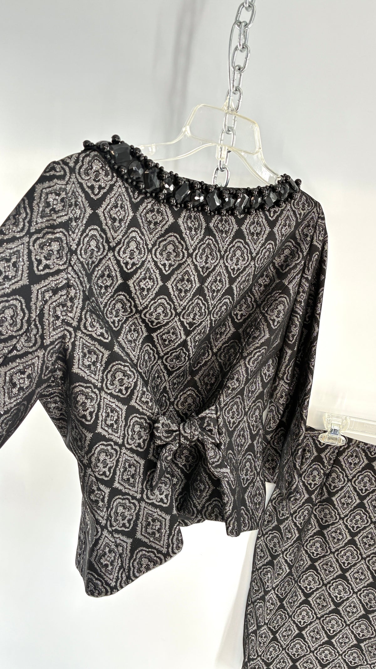 Vintage ADRIANNA PAPPELL Set with Brocade Underlay, Black Mesh Overlay, Waist Snatch, and Mini Skirt (10,8)
