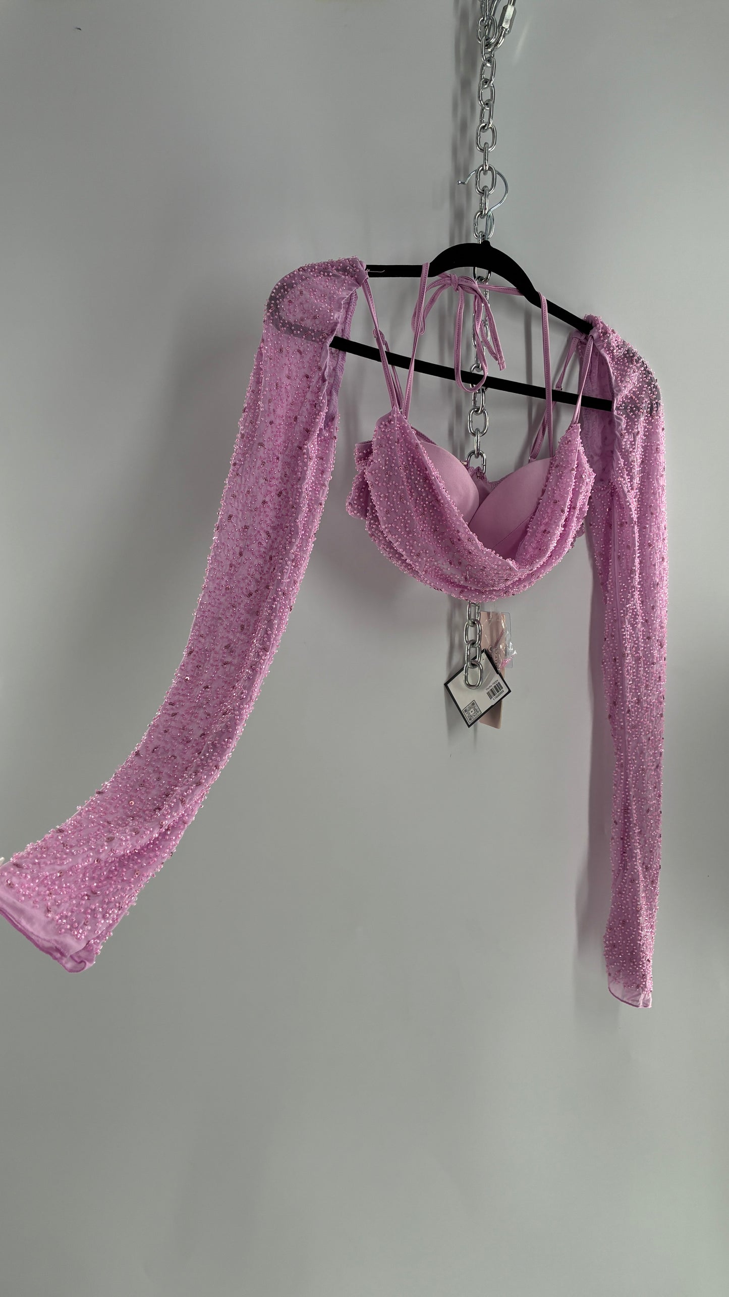 Princess Polly Beaded Shrug, Drape Front Lilac Long Sleeve with Tags Attached (4)