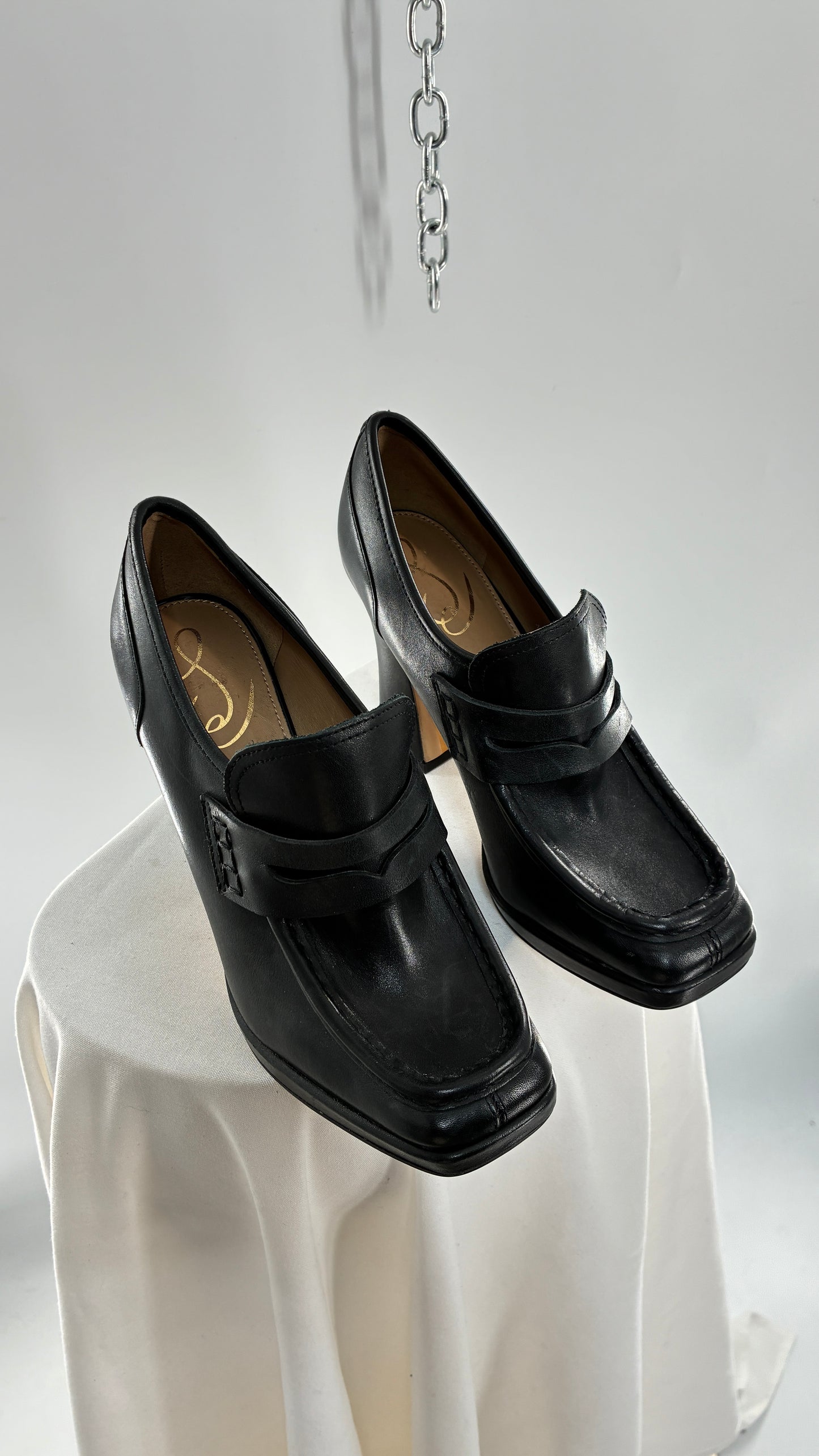 Vintage Sam Edelman Jeanette Black Genuine Leather Chunky Heel Oxfords (9)