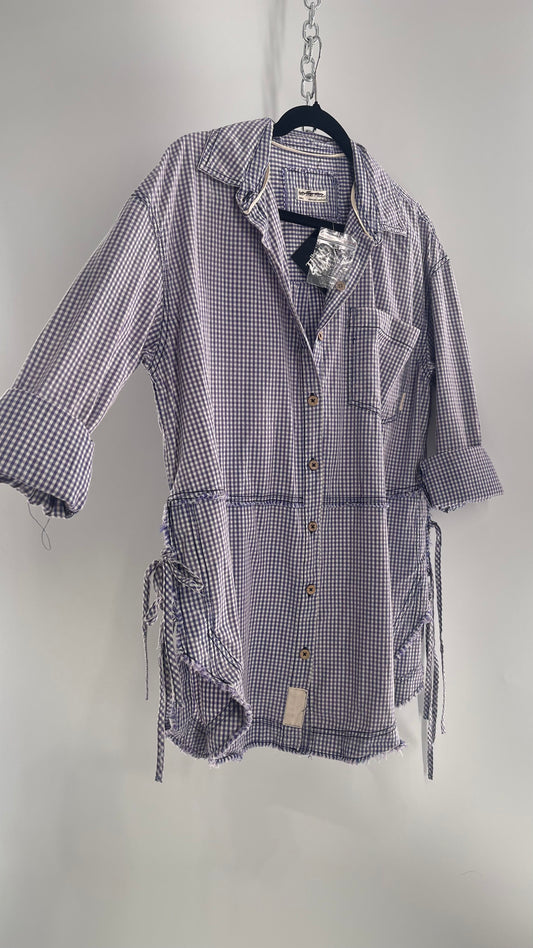 Free People Oversized Gingham Button Up with Side Tie Details (Small)