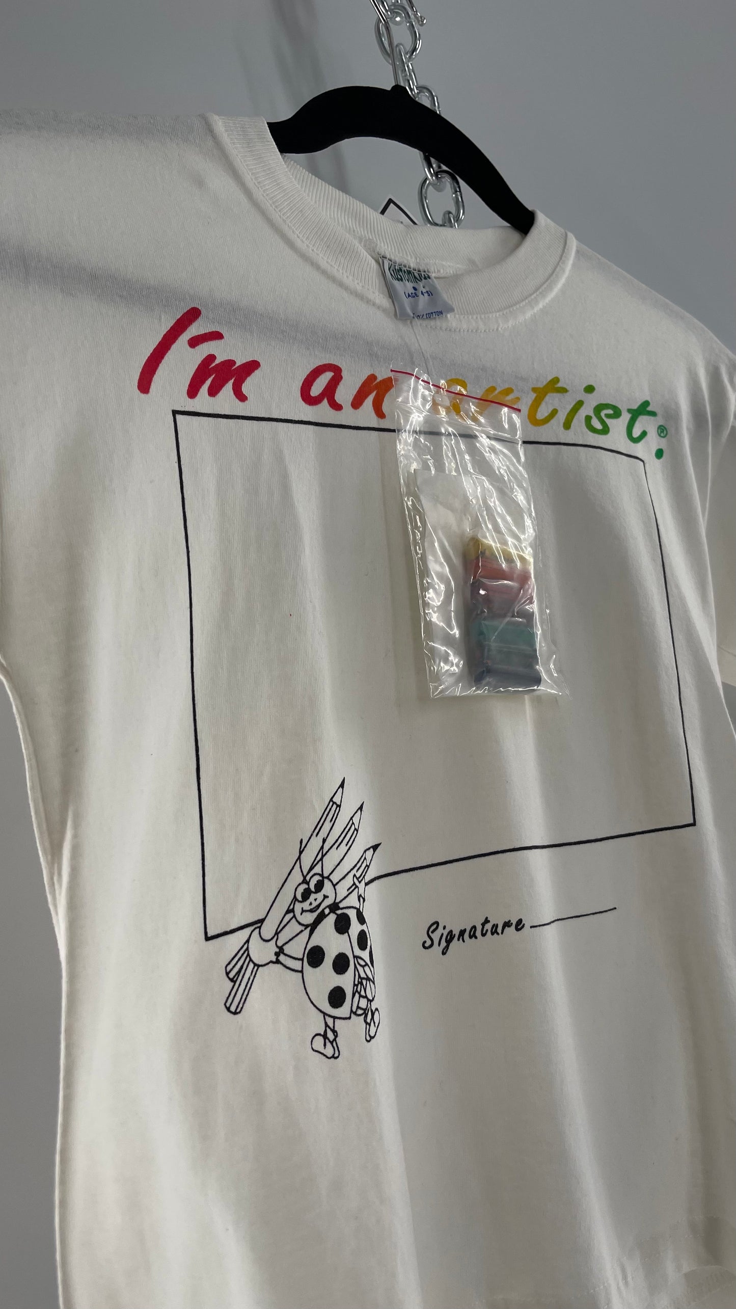 Deadstock Vintage 1990s “I’m an Artist” Baby T with Oil Based Crayons to Draw with (XS/S)