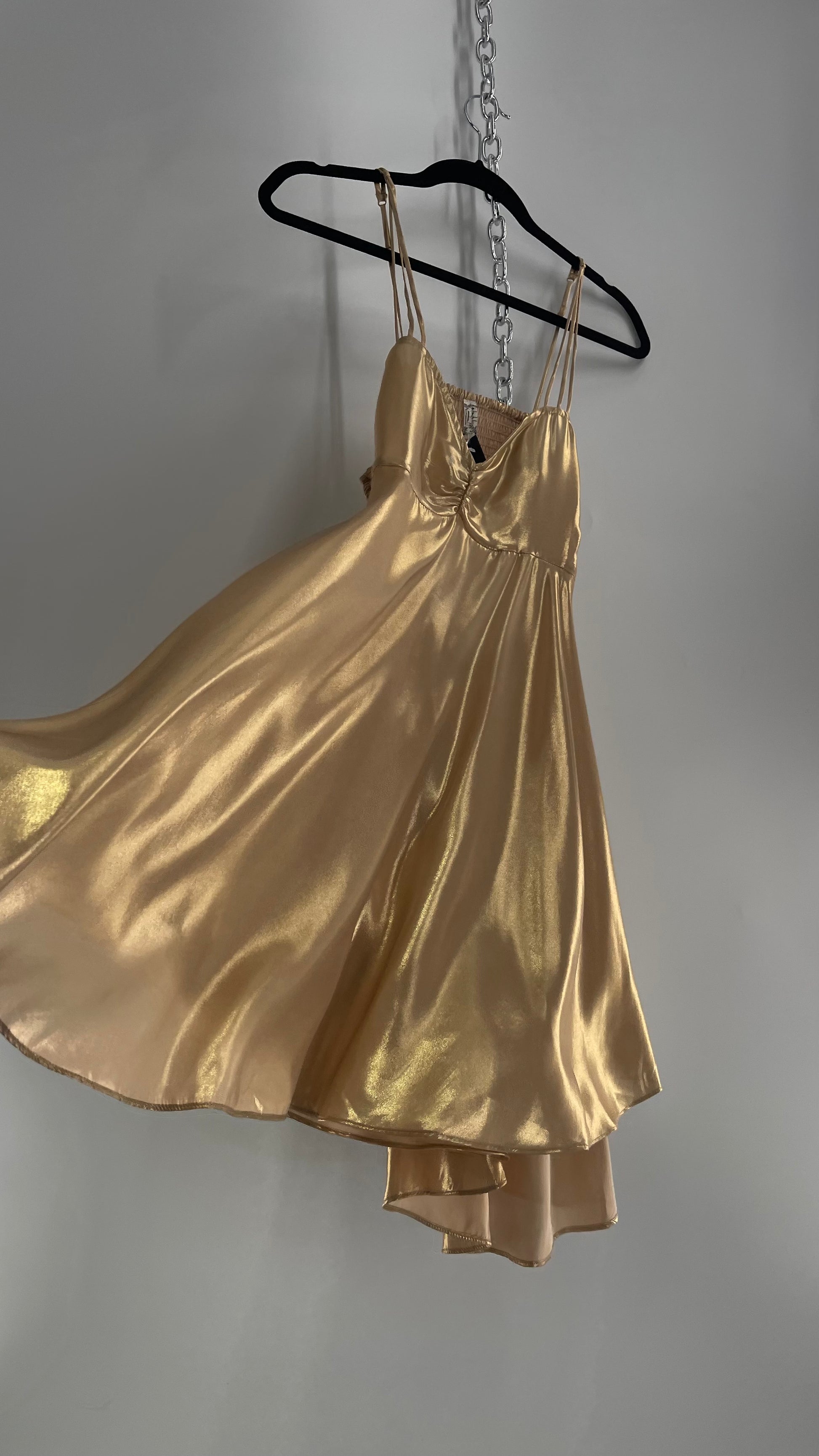 liquid metal dress Intimately Free People Liquid Metal Gold Backless Dress (XS) – The Thrifty Hippy