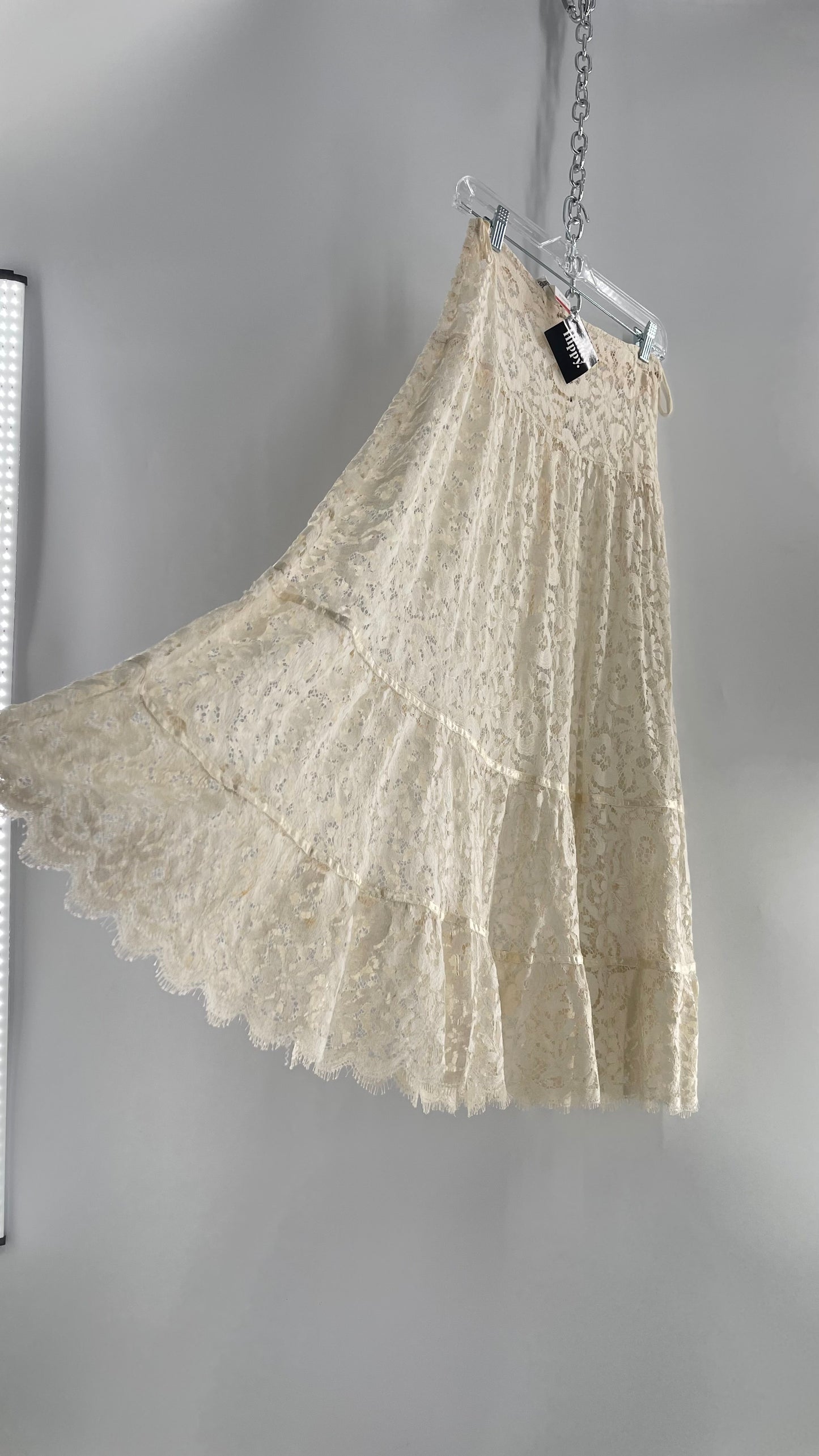 Vintage Jessica McClintock Delicate Off White Lace Skirt (7/8)