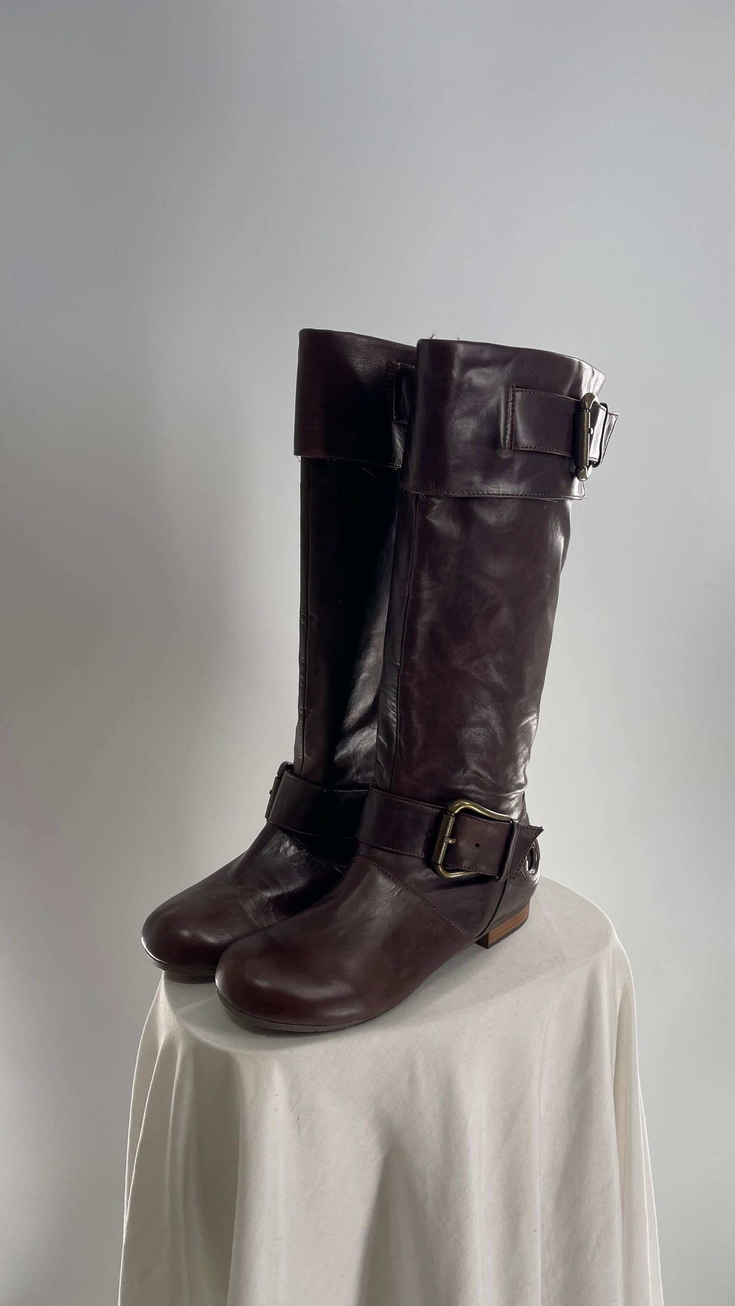 Vintage ALDO Leather Round Toe Buckle Side Boots w (37)