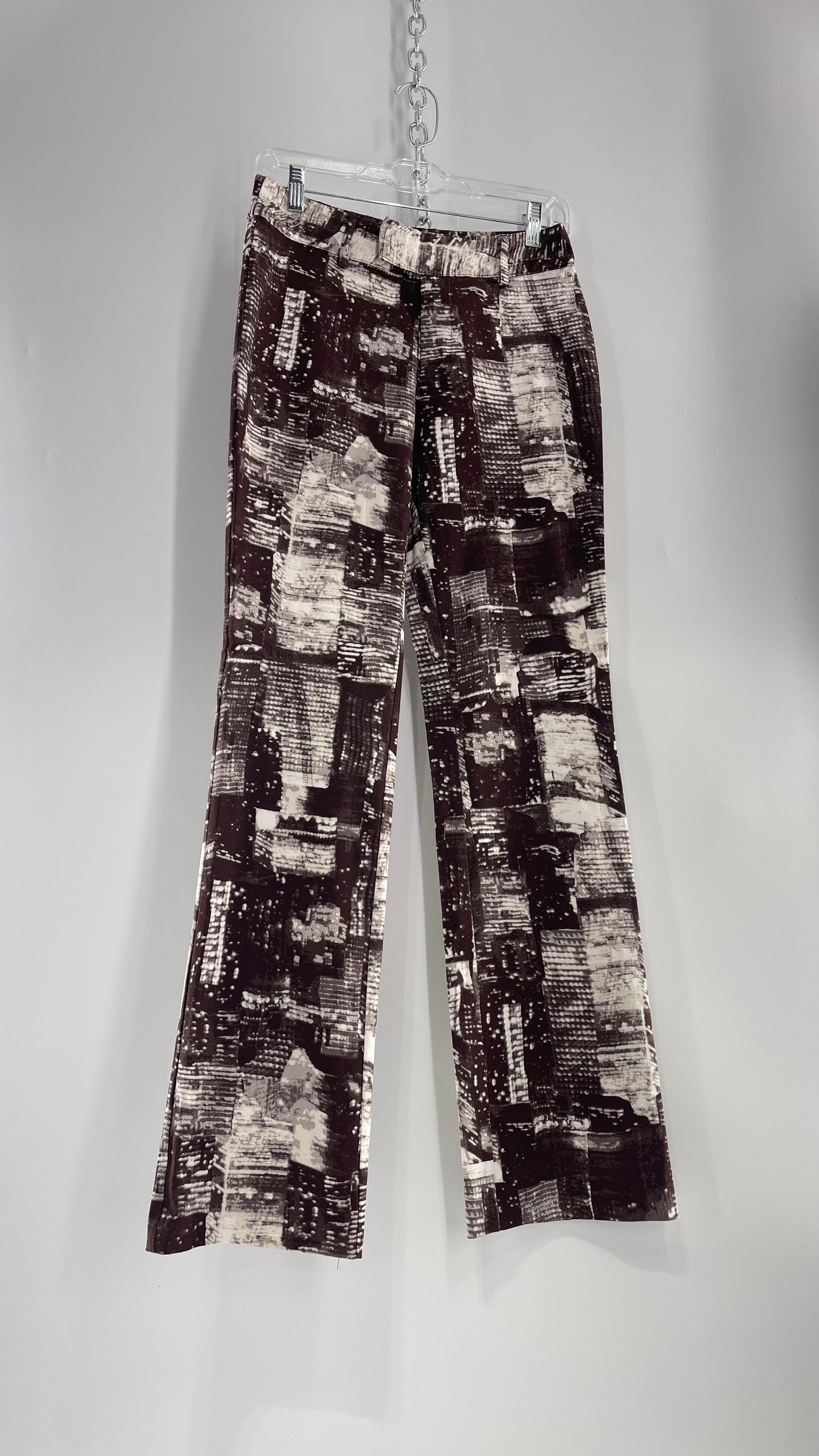 Urban Outfitters Dark Brown and White City Scape Patterned Low Waisted Trouser (2)