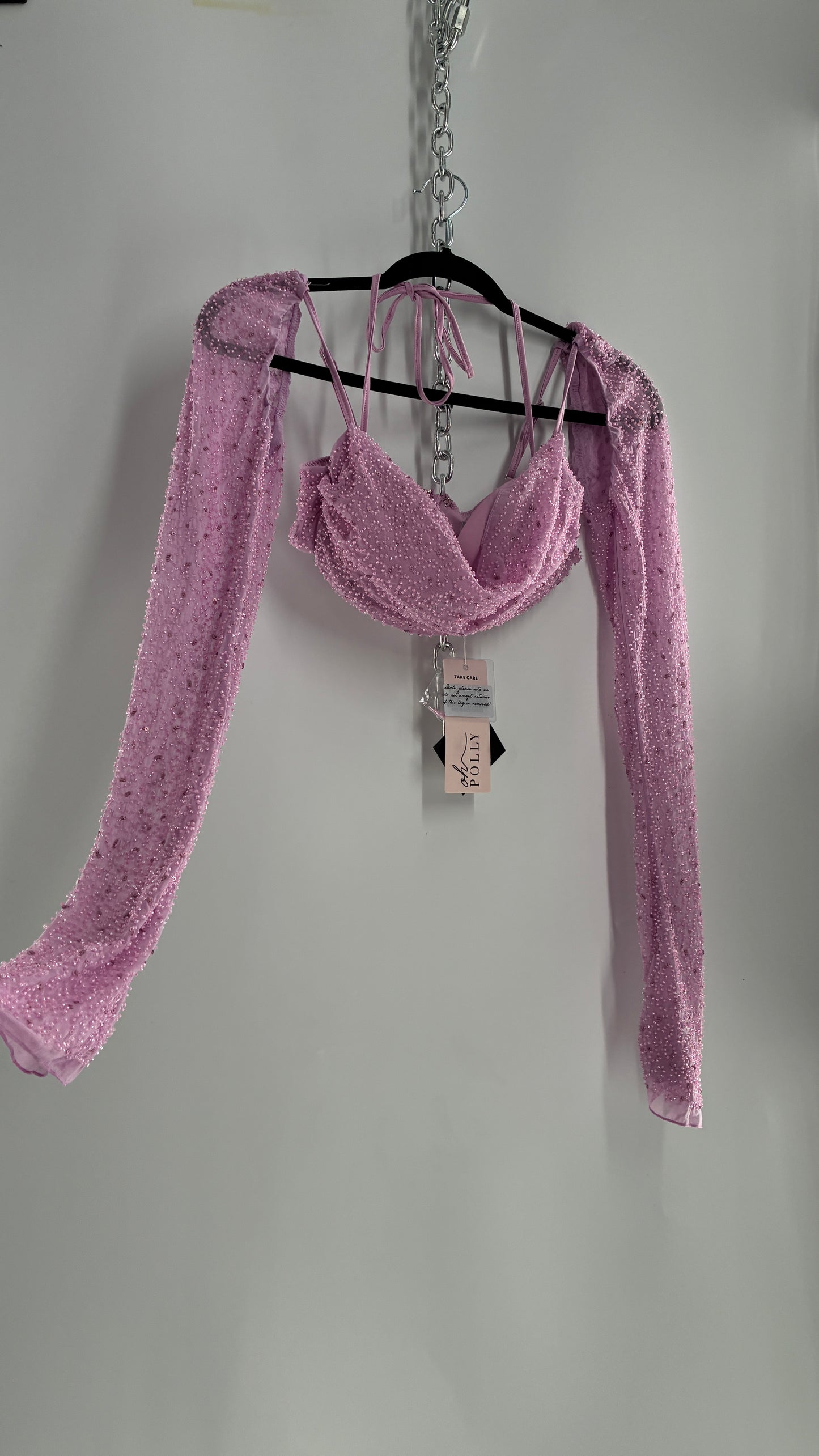 Princess Polly Beaded Shrug, Drape Front Lilac Long Sleeve with Tags Attached (4)