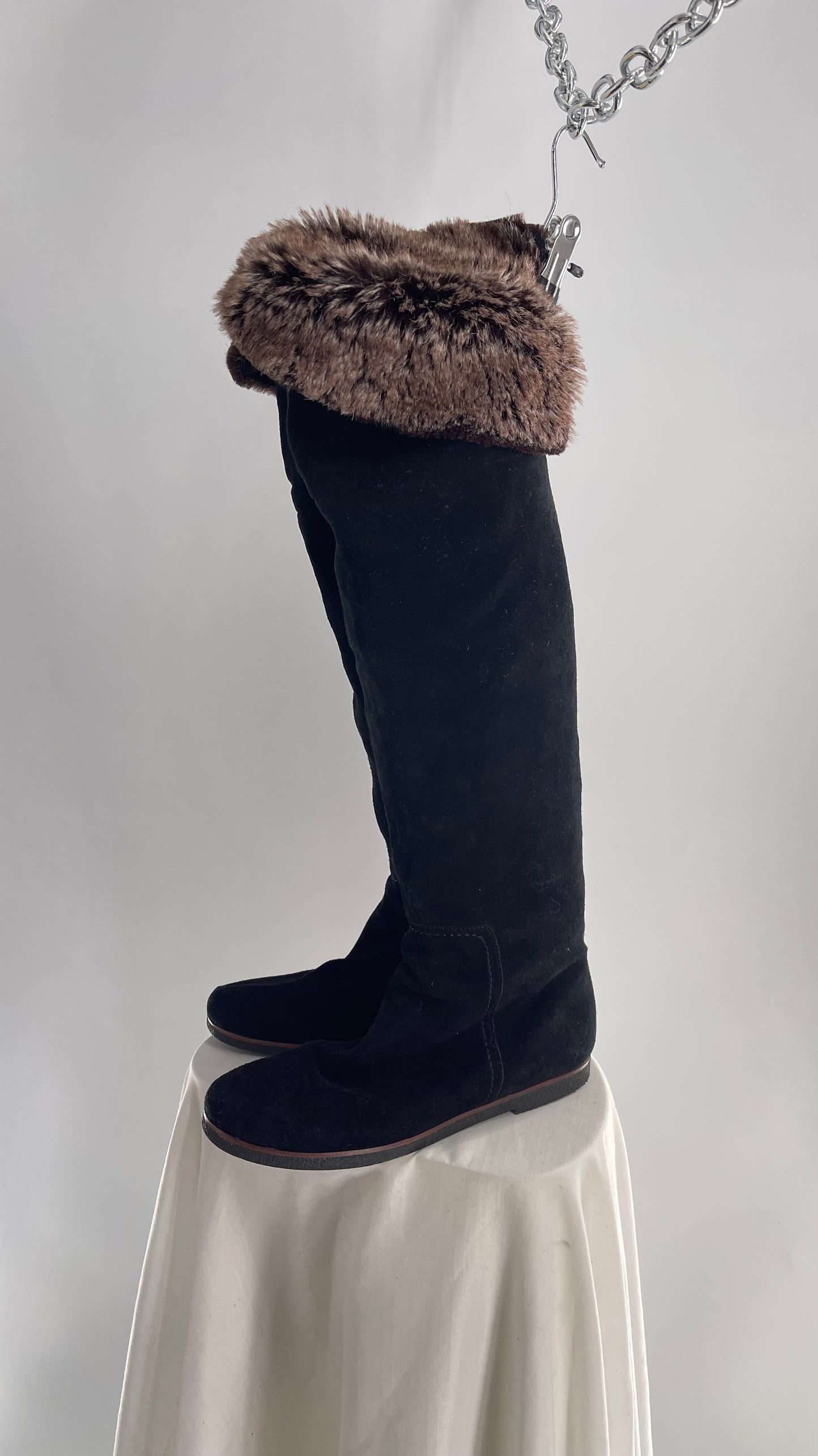 Sam Edelman Orlando Fold Over Fur Lined Thigh High Black Suede Boots (9)