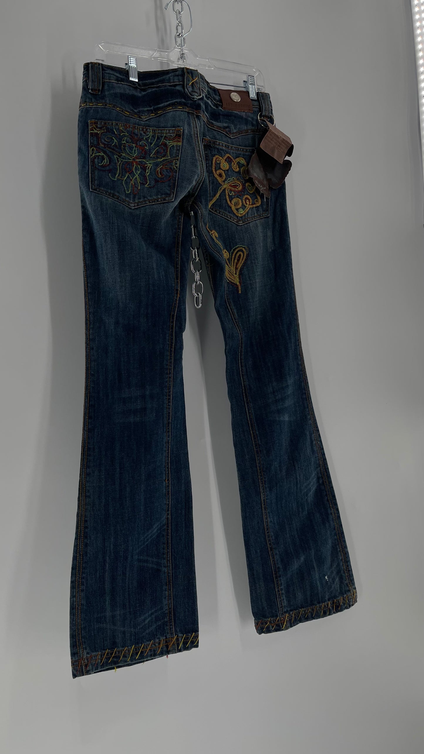 Vintage RARE Antik Denim Kick Flares with Embroidered Flower Design and Contrast Stitching (28)