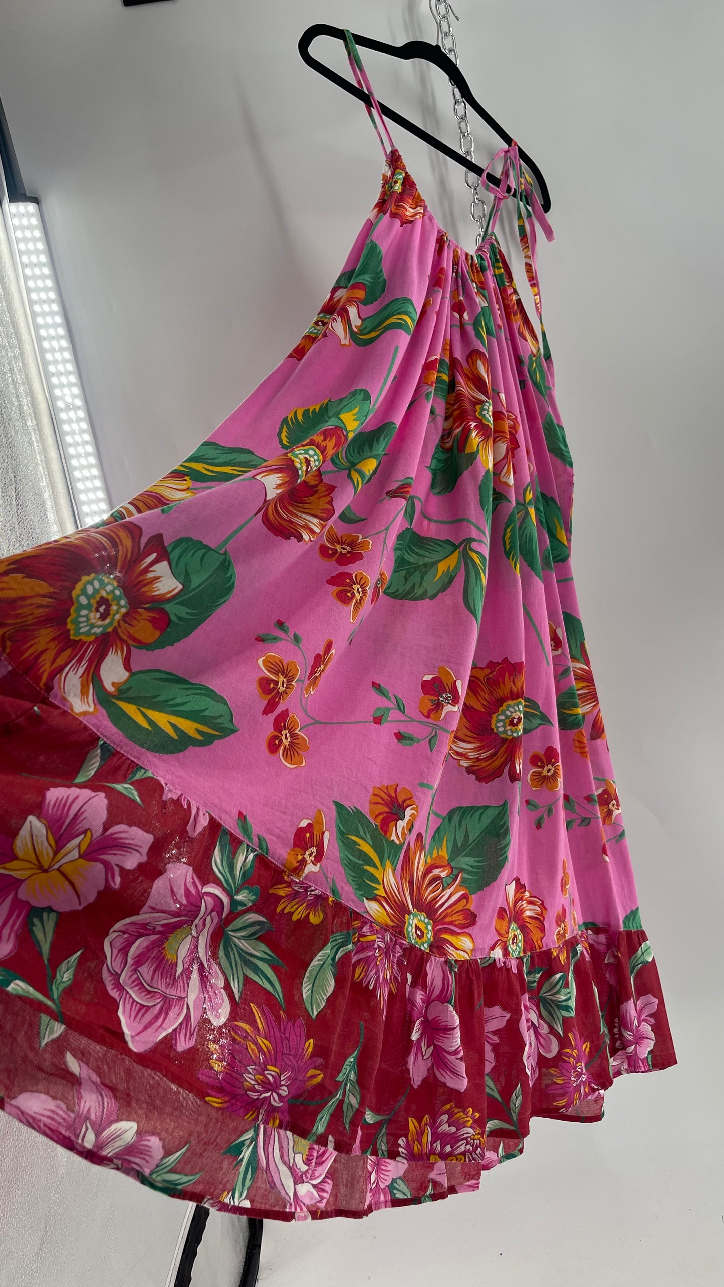 Handemade Brazilian Color Blocked Pink/Red Floral Maxi (One Size)