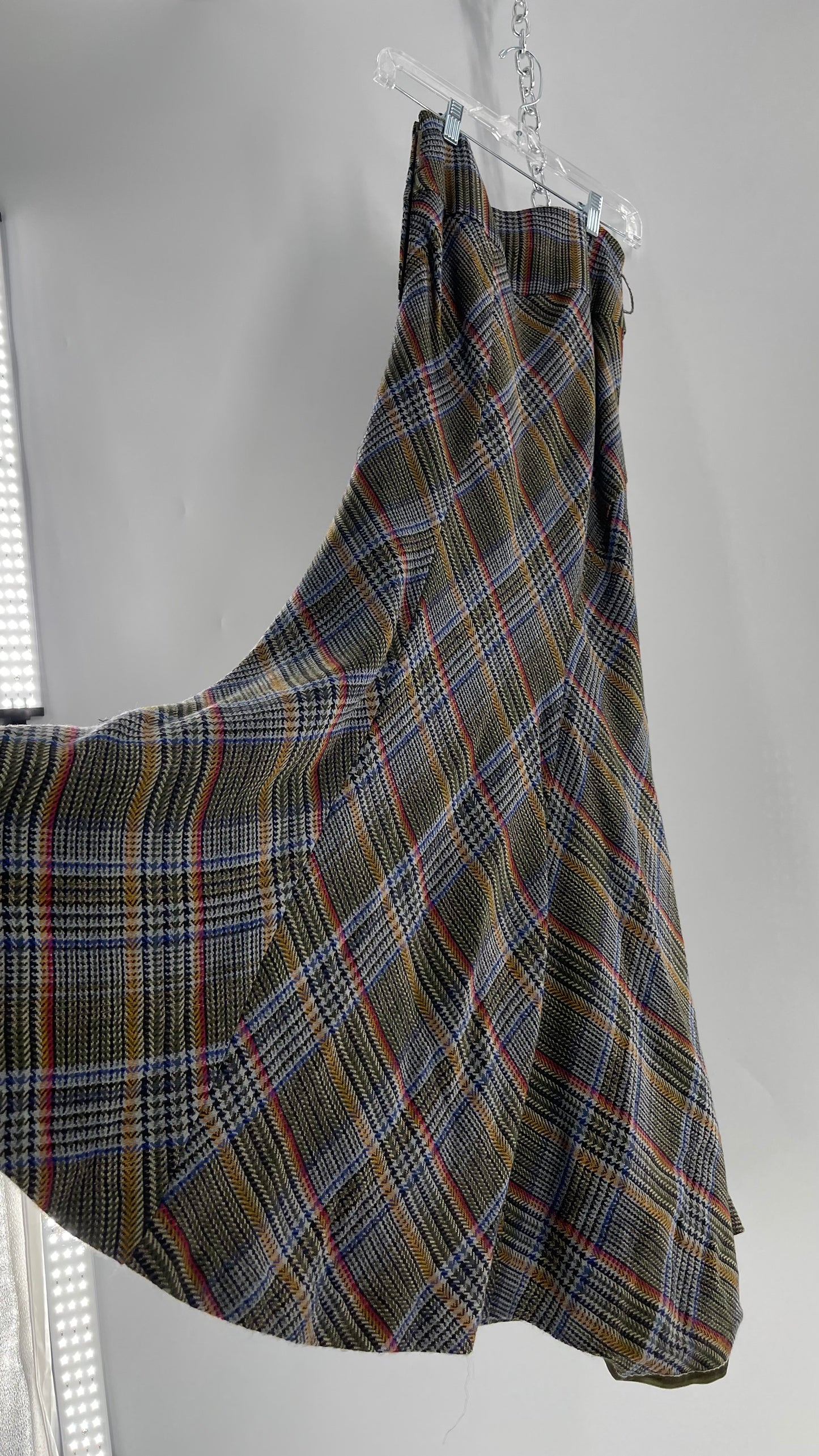 Elevenses 87% Wool Plaid Asymmetric Swirl Seam and Pleated Voluminous Hem  (0)