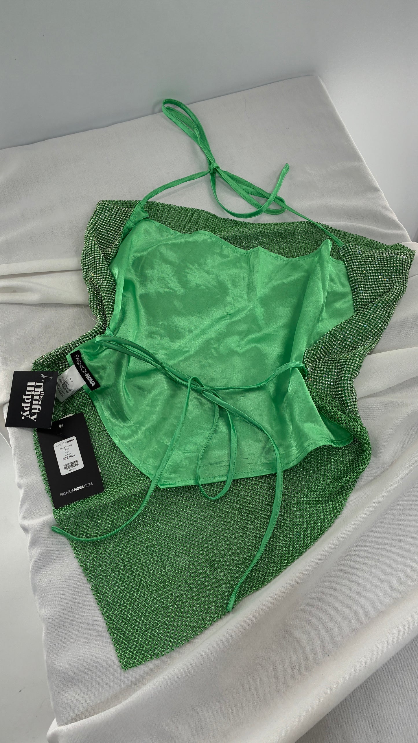 Fashion Nova Backless Green Backless Metal Mesh Halter with Tags Attached (Plus)