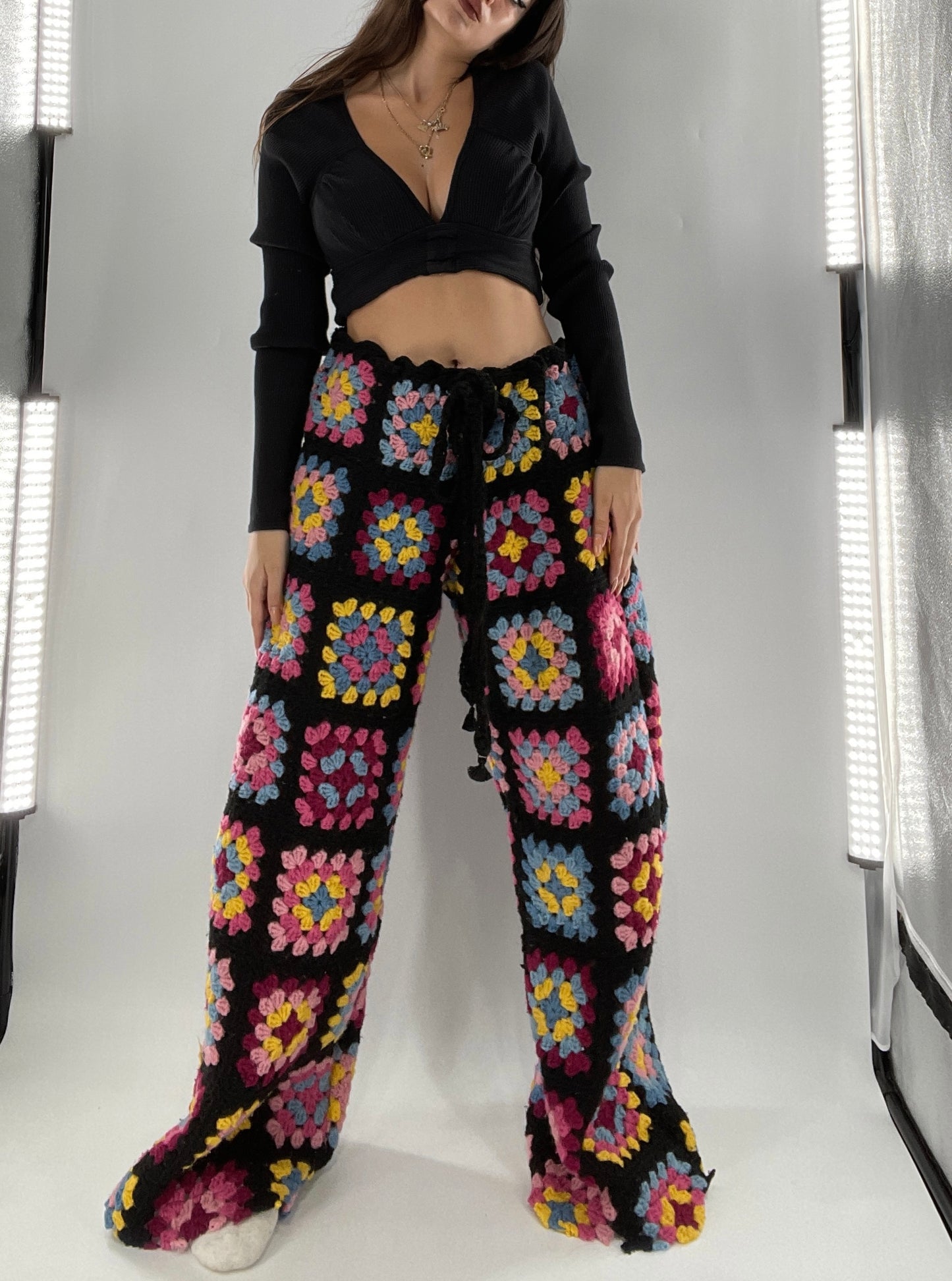 CUSTOM Handmade Granny Square High Contrast Lounge Pants (XS/S/M/L)