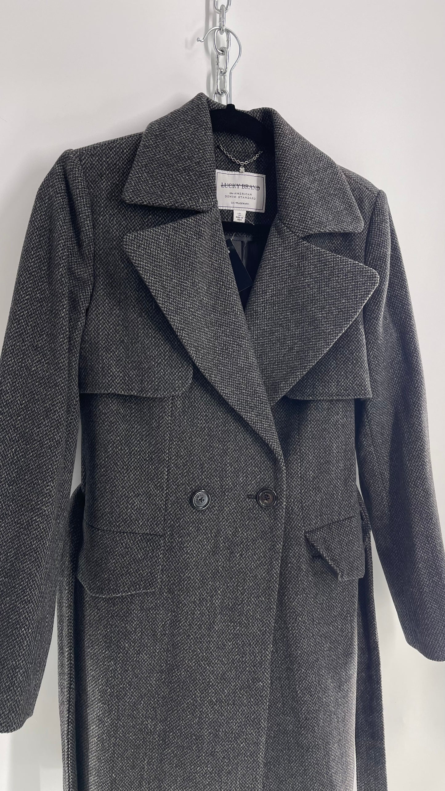 Lucky Brand 60% Wool Gray Trench Coat (NWOT Small)