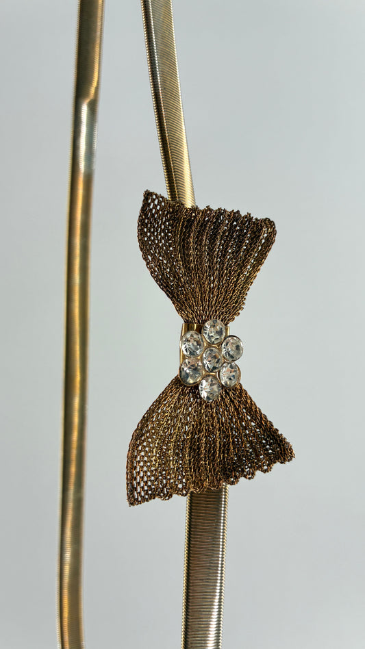 Vintage Silver and Gold Thin Stretchy Metal Belt with Mesh Bow