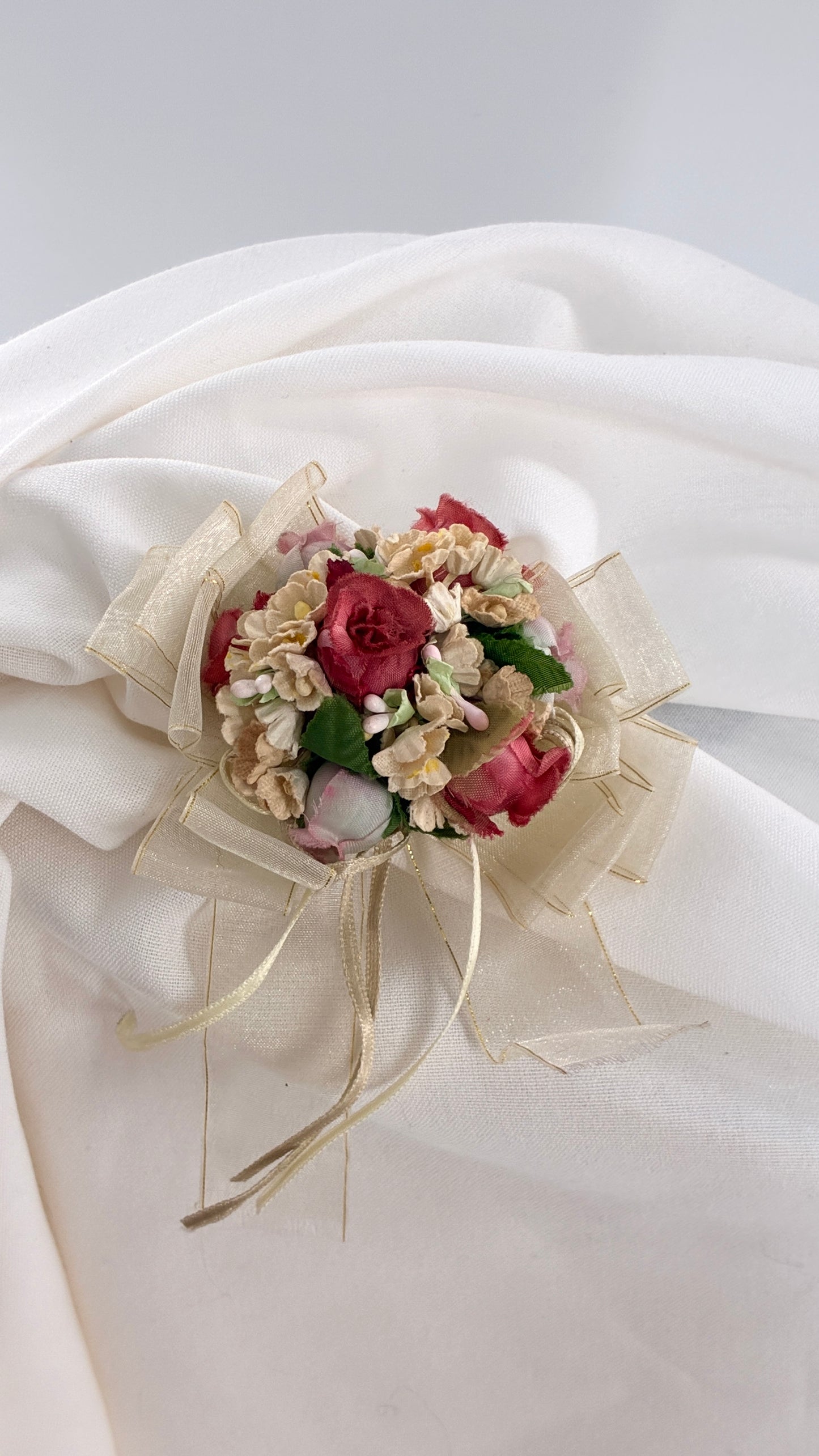 Vintage Lace Fabric Florals Bow Pin Brooch