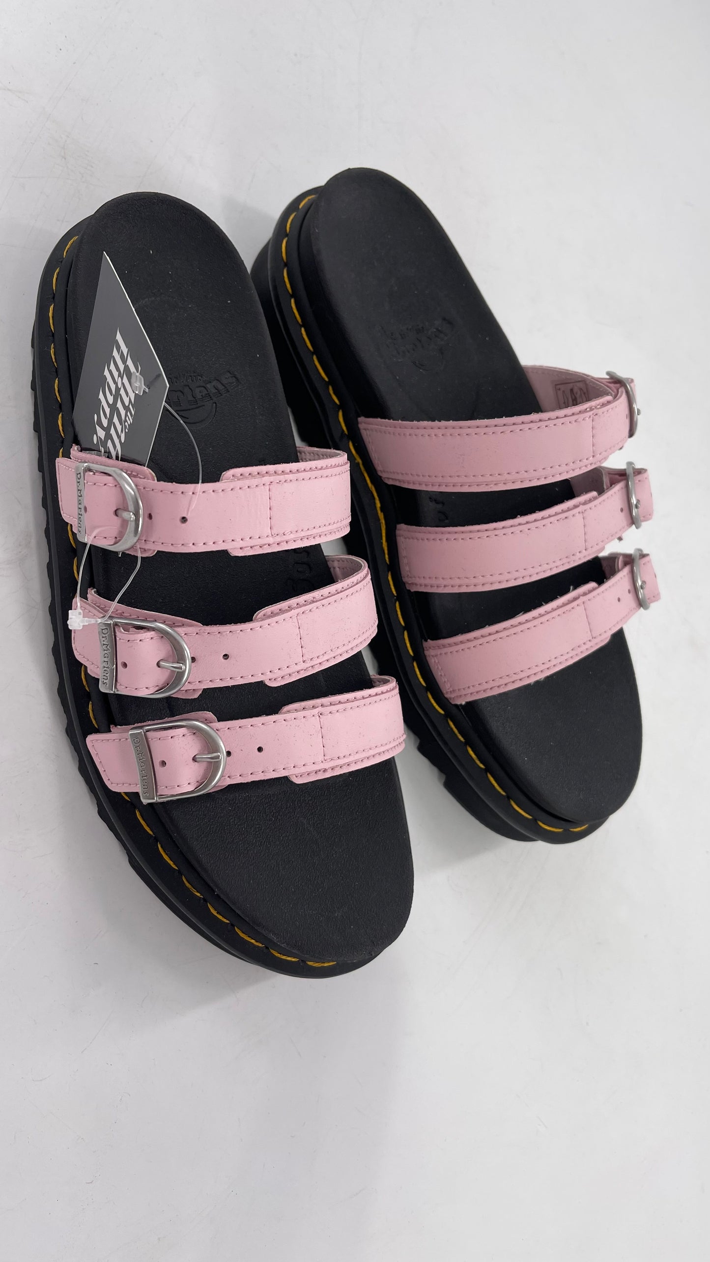 Dr. Martens Baby Pink Strappy Platform Sandal with Heavy Metal Buckle (10)