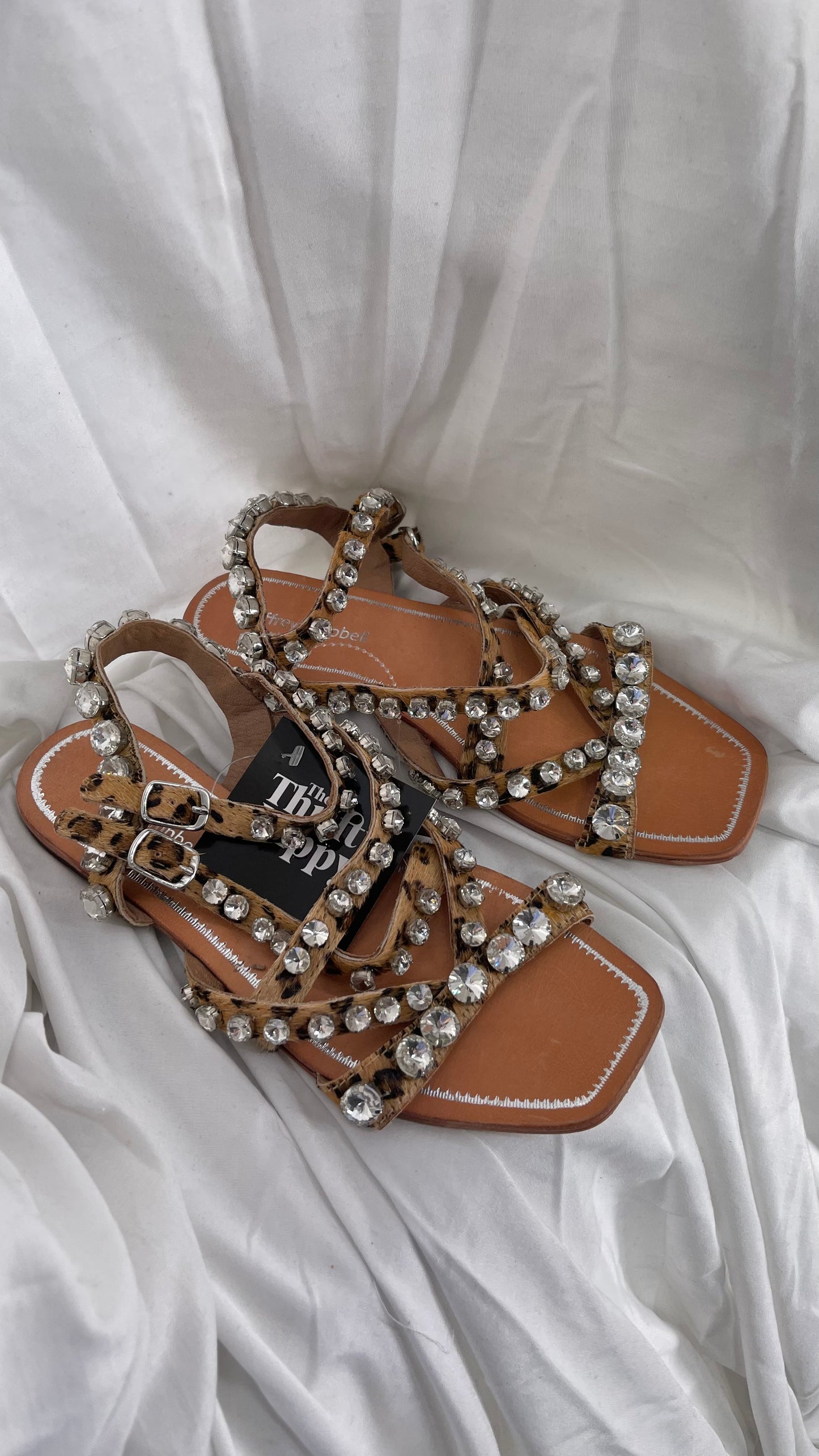 Jeffrey Campbell Rhinestone Encrusted Strappy Sandal with Cheetah Printed Cow Fur Straps (7)