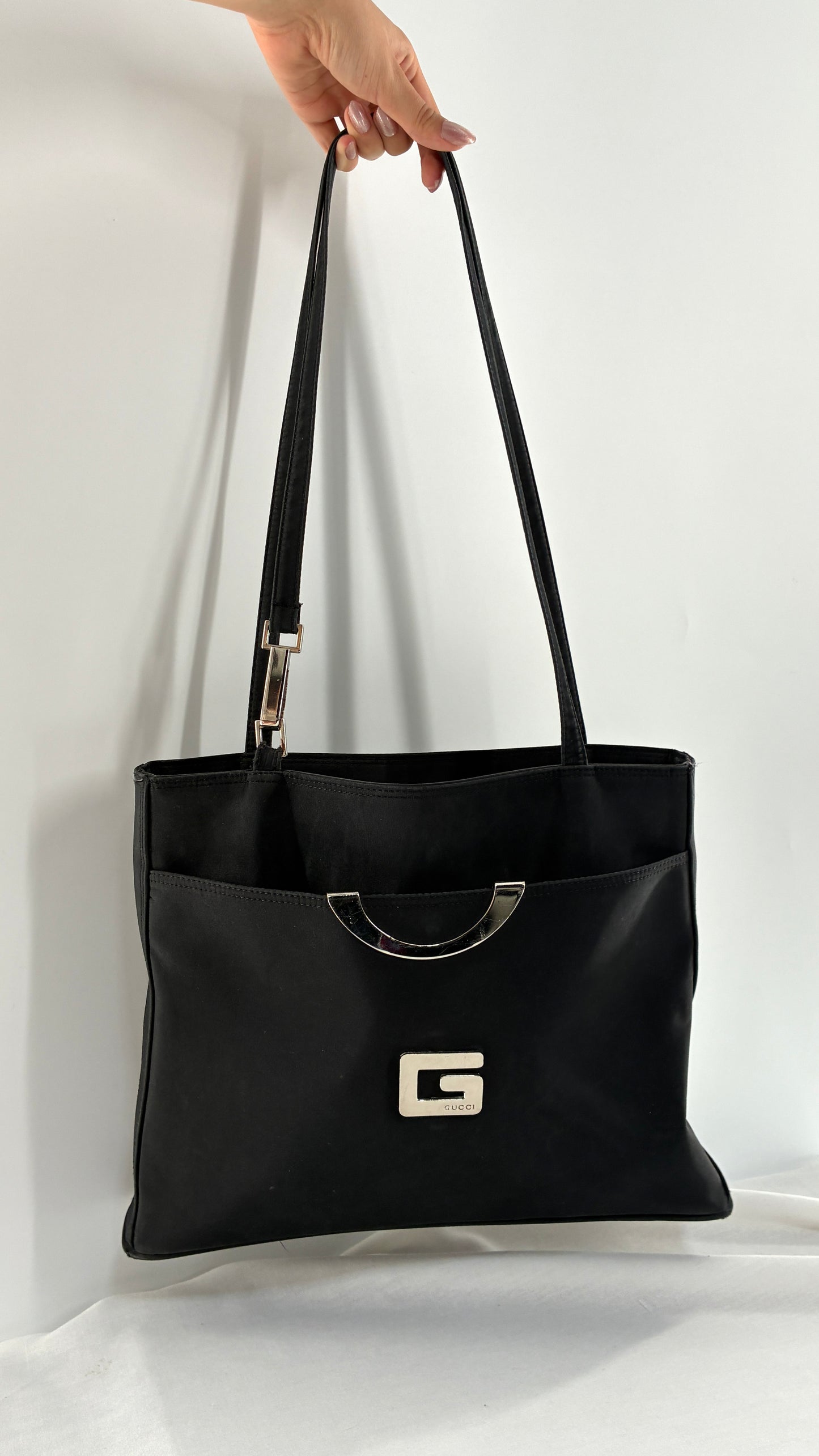 Vintage GUCCI Inauthentic Black Shoulder Bag with Silver Metal Hardware