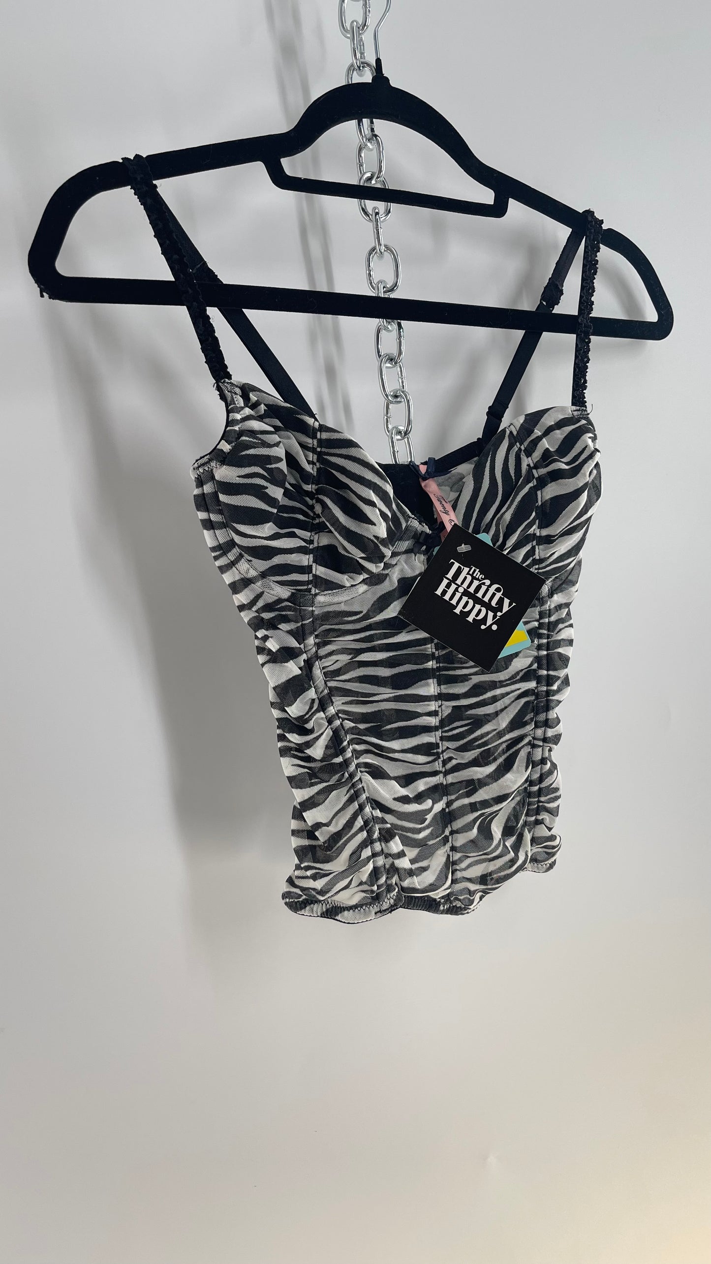 Deadstock Vintage Zebra Corset with Ruched Bodice and Tags Attached (Small)