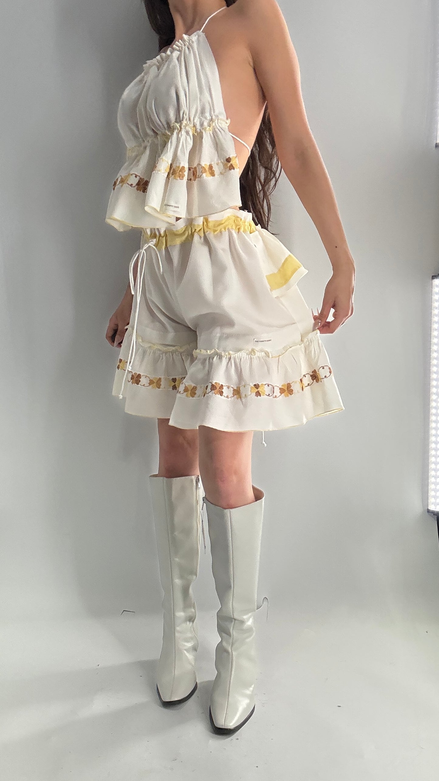 Vintage Handmade Heavily Embroidered Play Set with Sailor Style Ruffled Bum (XS-XL)